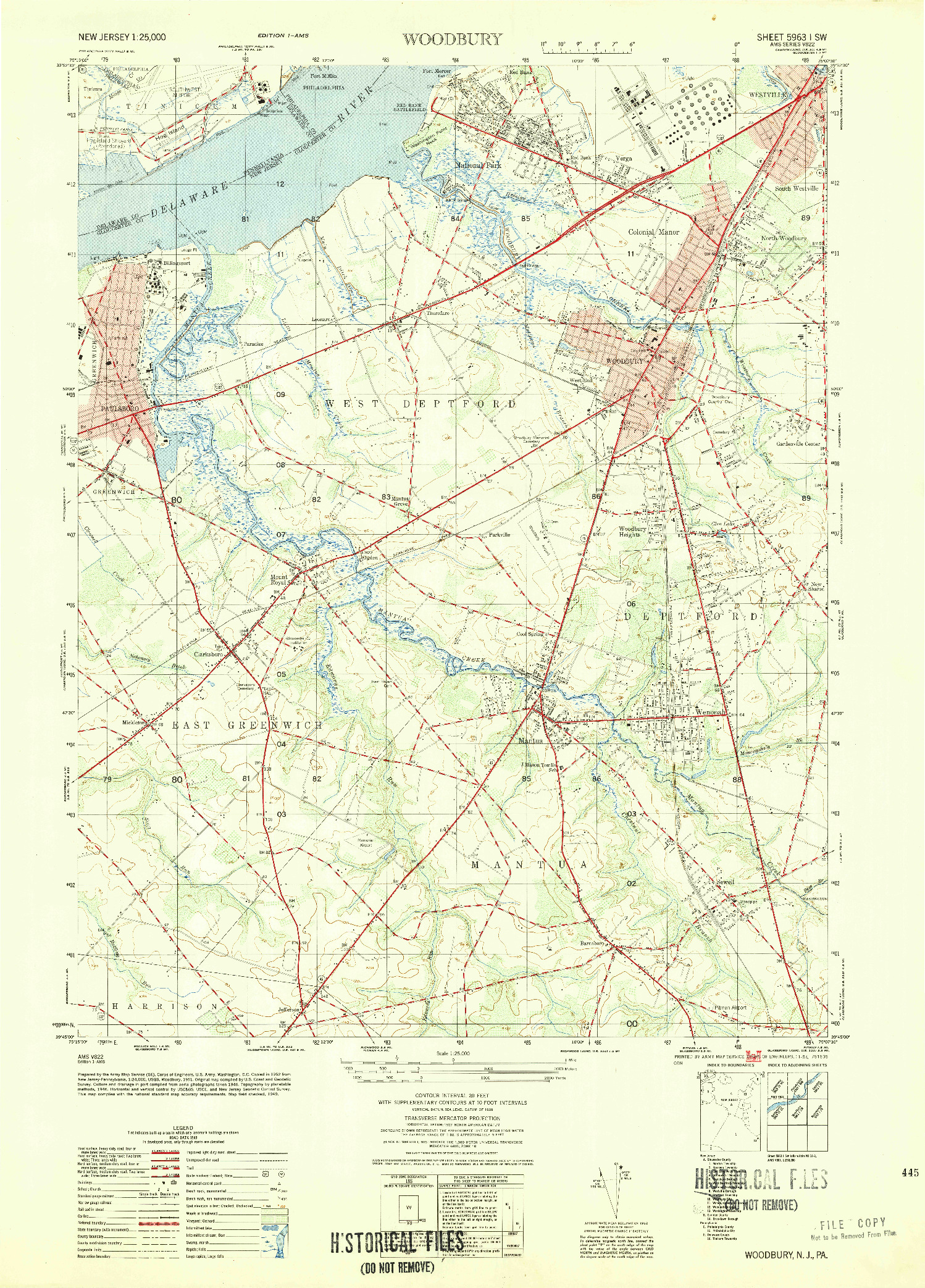 USGS 1:25000-SCALE QUADRANGLE FOR WOODBURY, NJ 1949