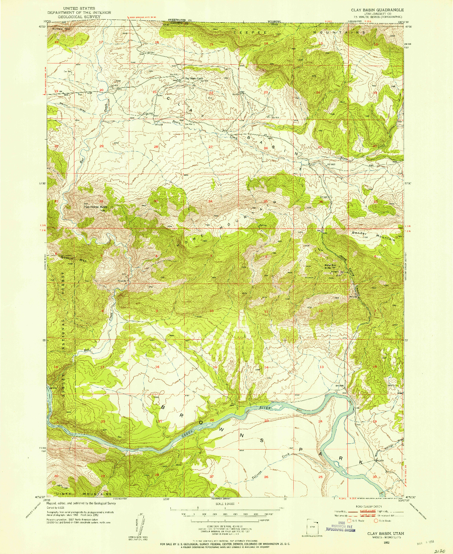 USGS 1:24000-SCALE QUADRANGLE FOR CLAY BASIN, UT 1952