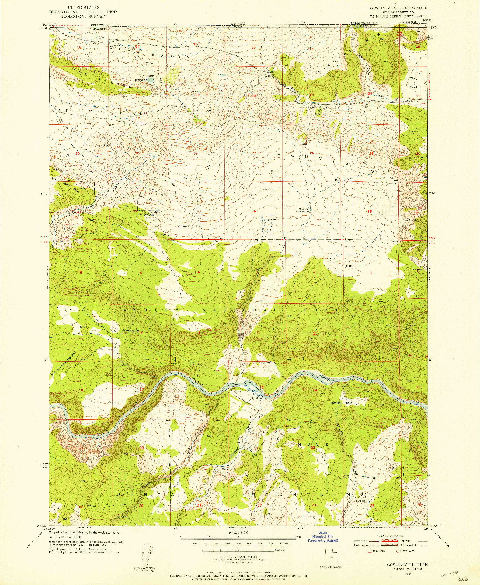 USGS 1:24000-SCALE QUADRANGLE FOR GOSLIN MTN, UT 1952