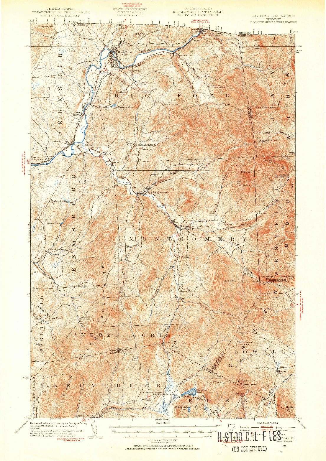 USGS 1:62500-SCALE QUADRANGLE FOR JAY PEAK, VT 1953