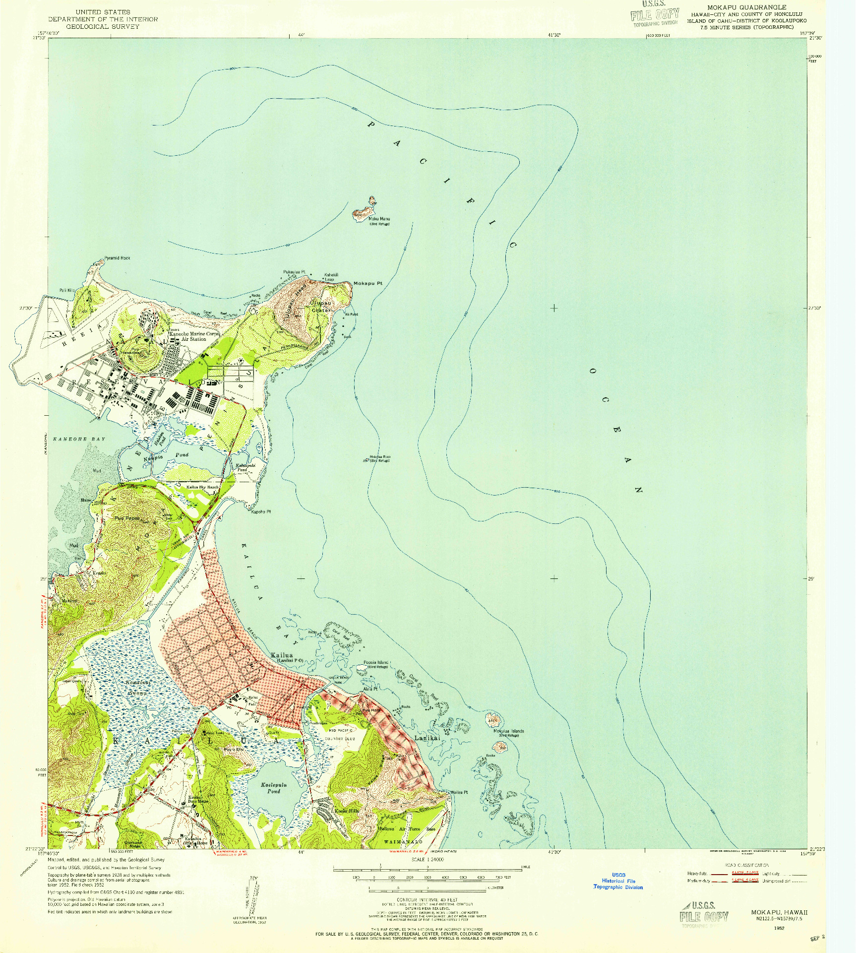 USGS 1:24000-SCALE QUADRANGLE FOR MOKAPU, HI 1952
