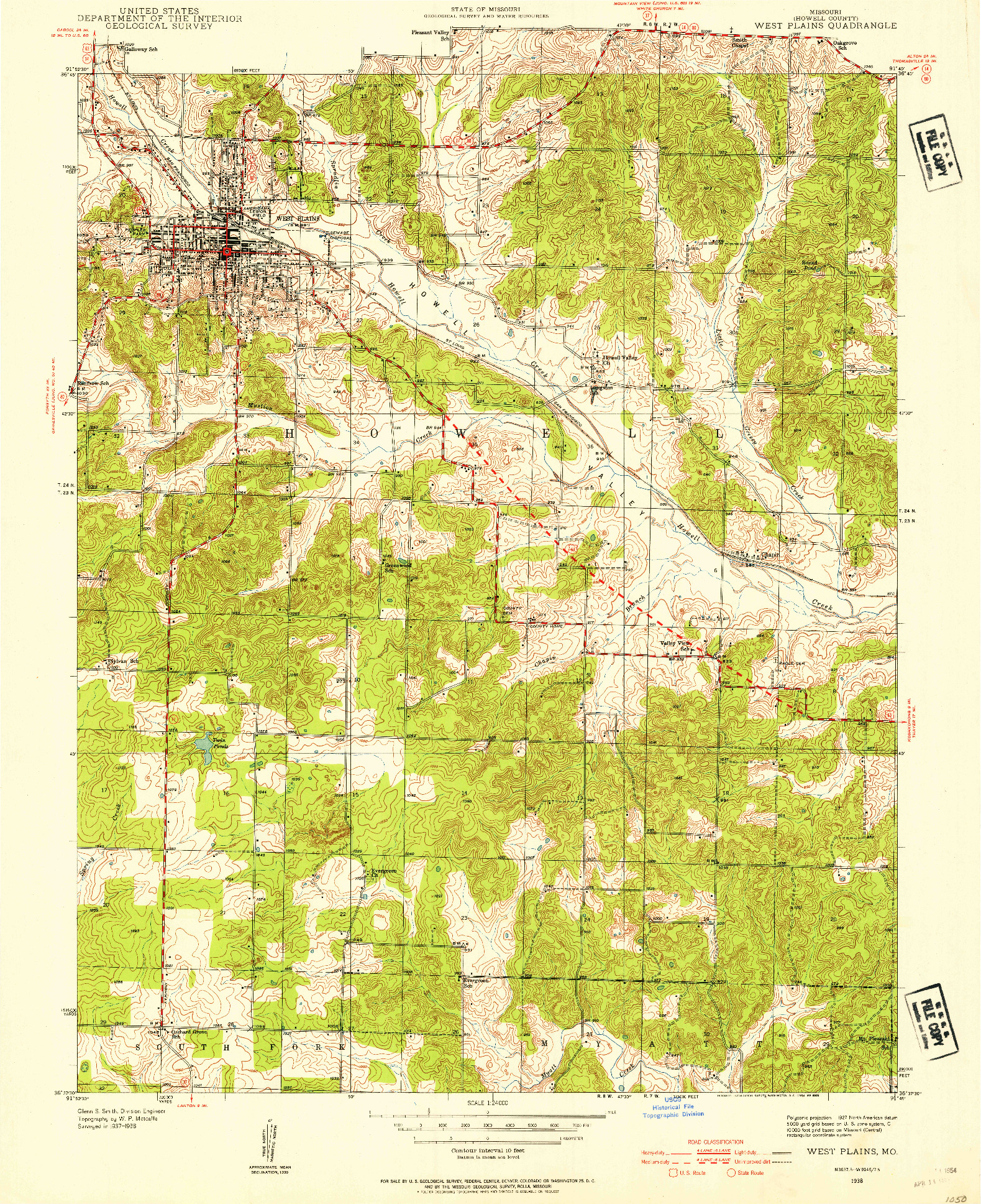 USGS 1:24000-SCALE QUADRANGLE FOR WEST PLAINS, MO 1938