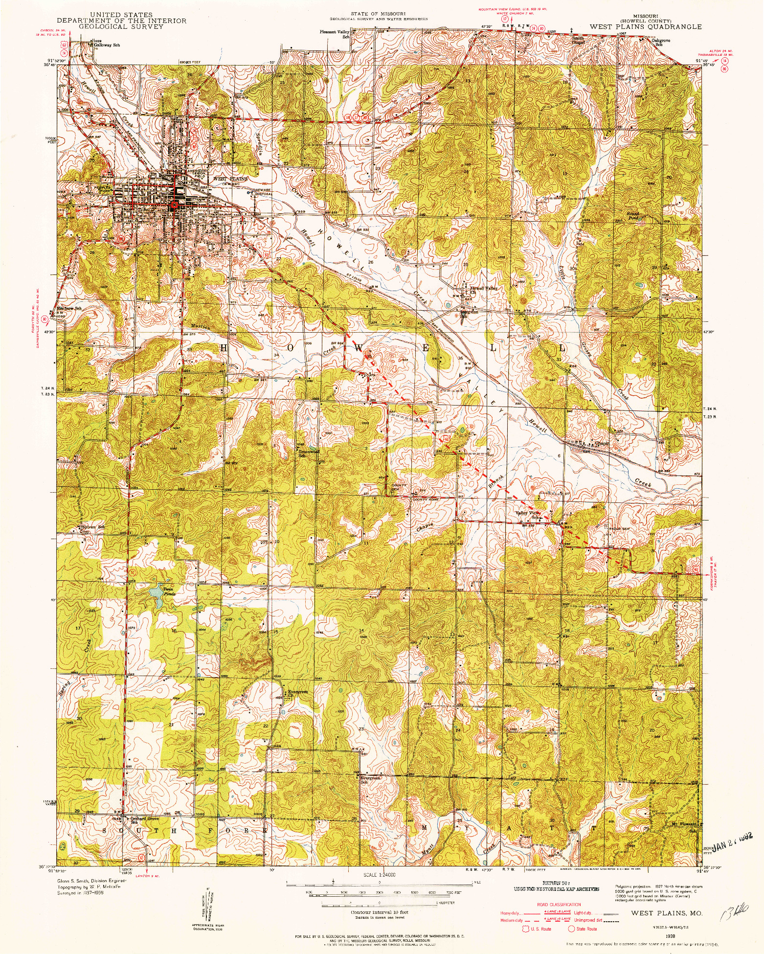 USGS 1:24000-SCALE QUADRANGLE FOR WEST PLAINS, MO 1938