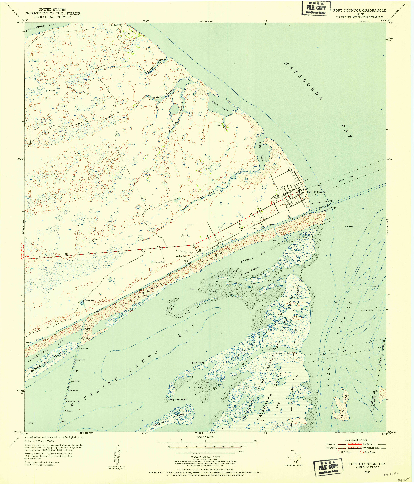 USGS 1:24000-SCALE QUADRANGLE FOR PORT O'CONNOR, TX 1952