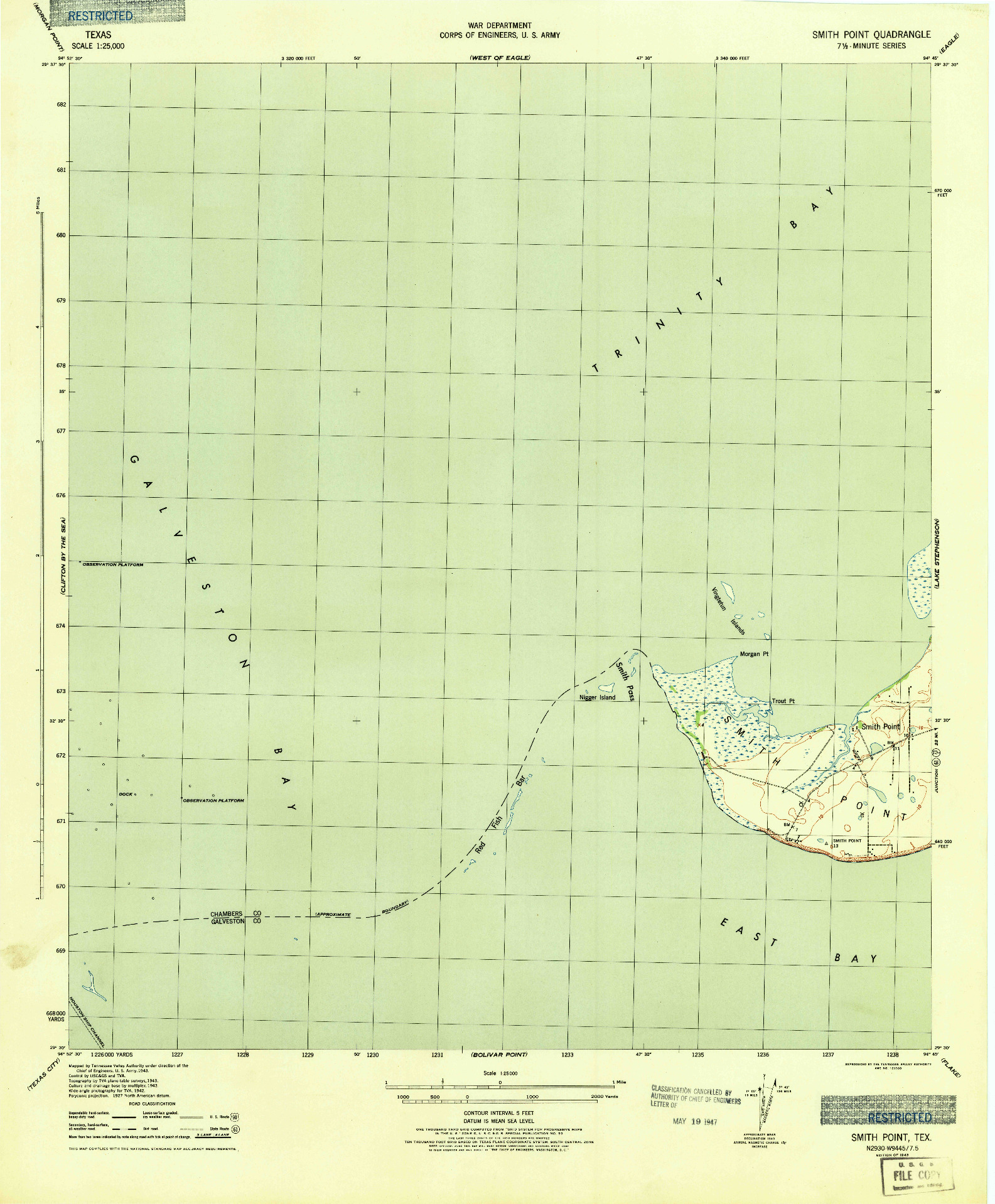 USGS 1:25000-SCALE QUADRANGLE FOR SMITH POINT, TX 1943