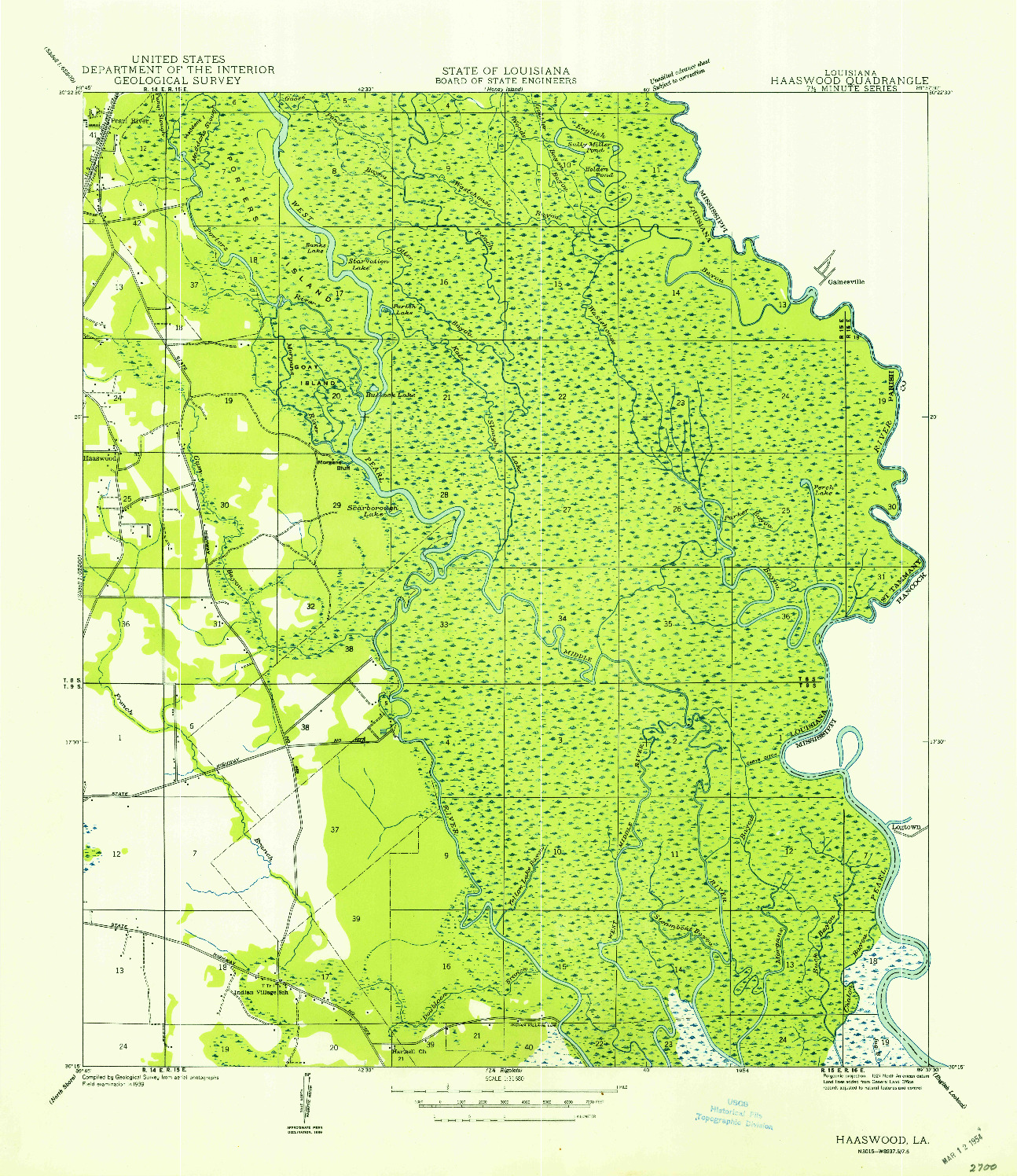 USGS 1:31680-SCALE QUADRANGLE FOR HAASWOOD, LA 1954