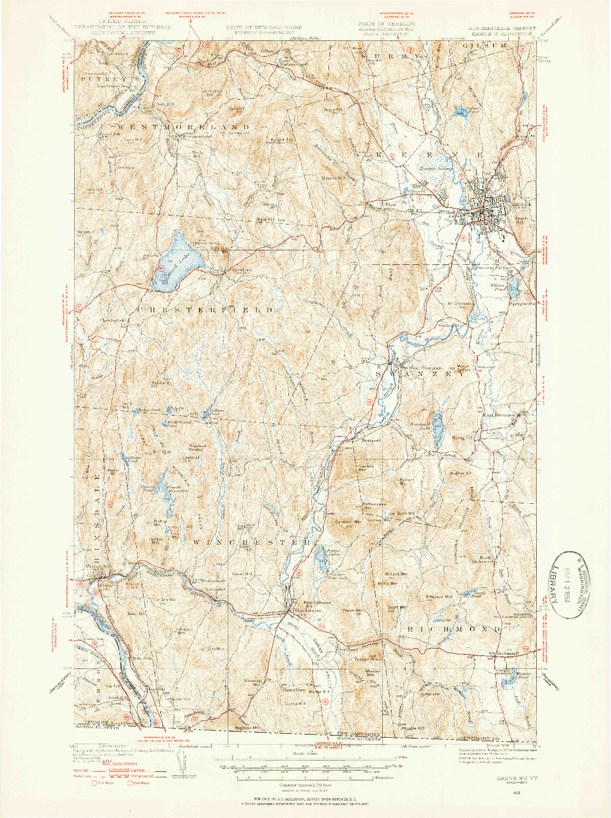 USGS 1:62500-SCALE QUADRANGLE FOR KEENE, NH 1932