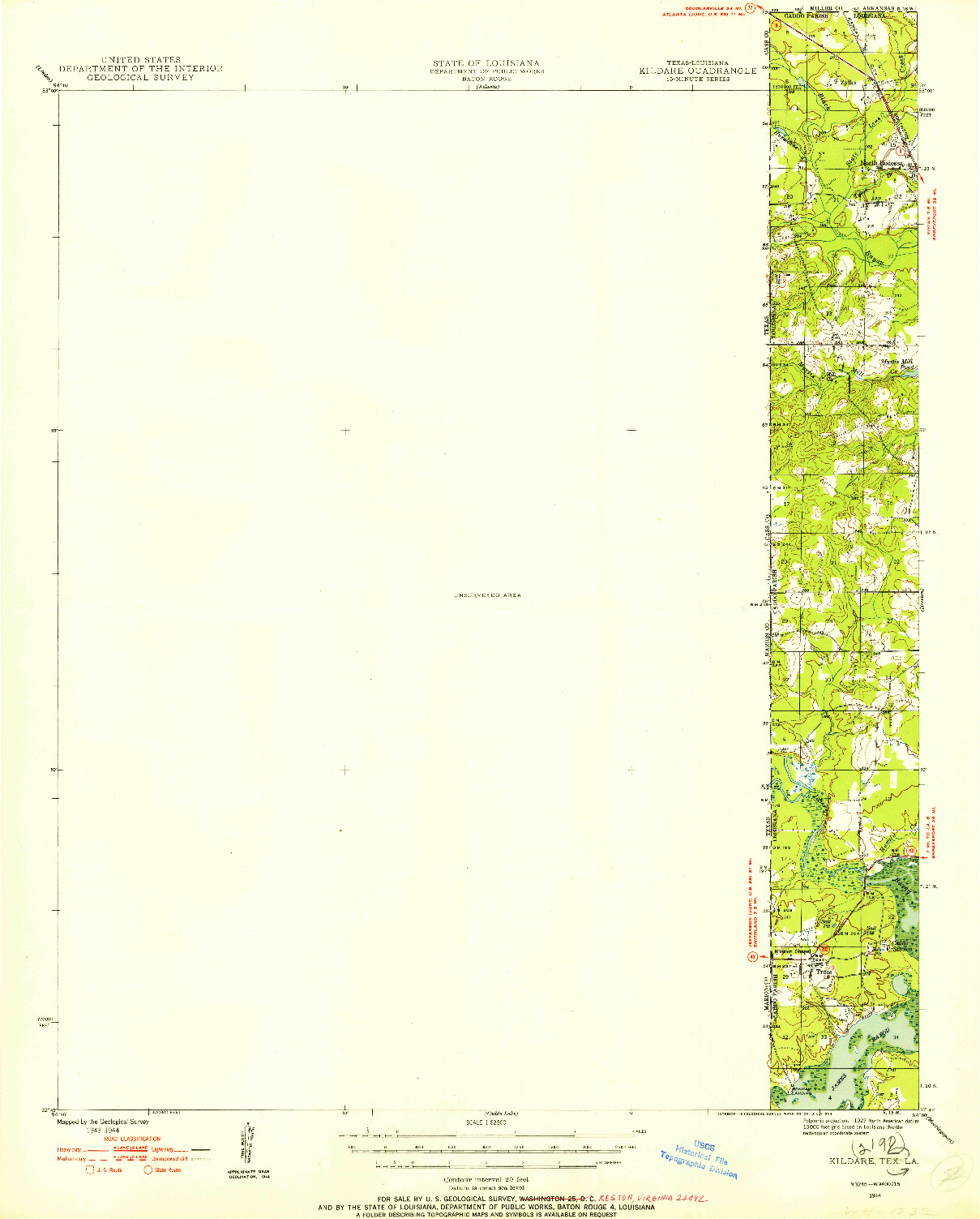 USGS 1:62500-SCALE QUADRANGLE FOR KILDARE, TX 1944
