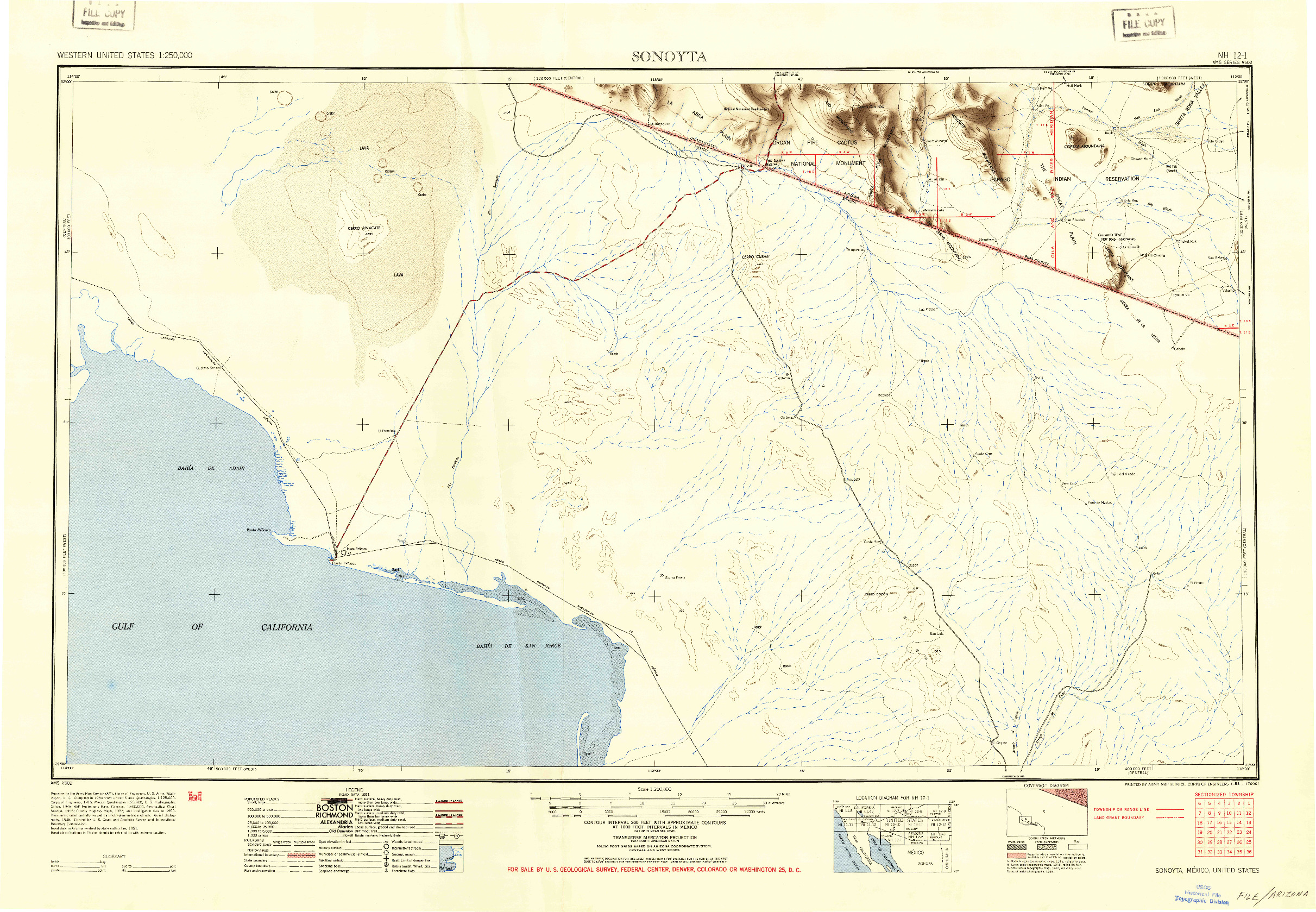USGS 1:250000-SCALE QUADRANGLE FOR SONOYTA, AZ 1954