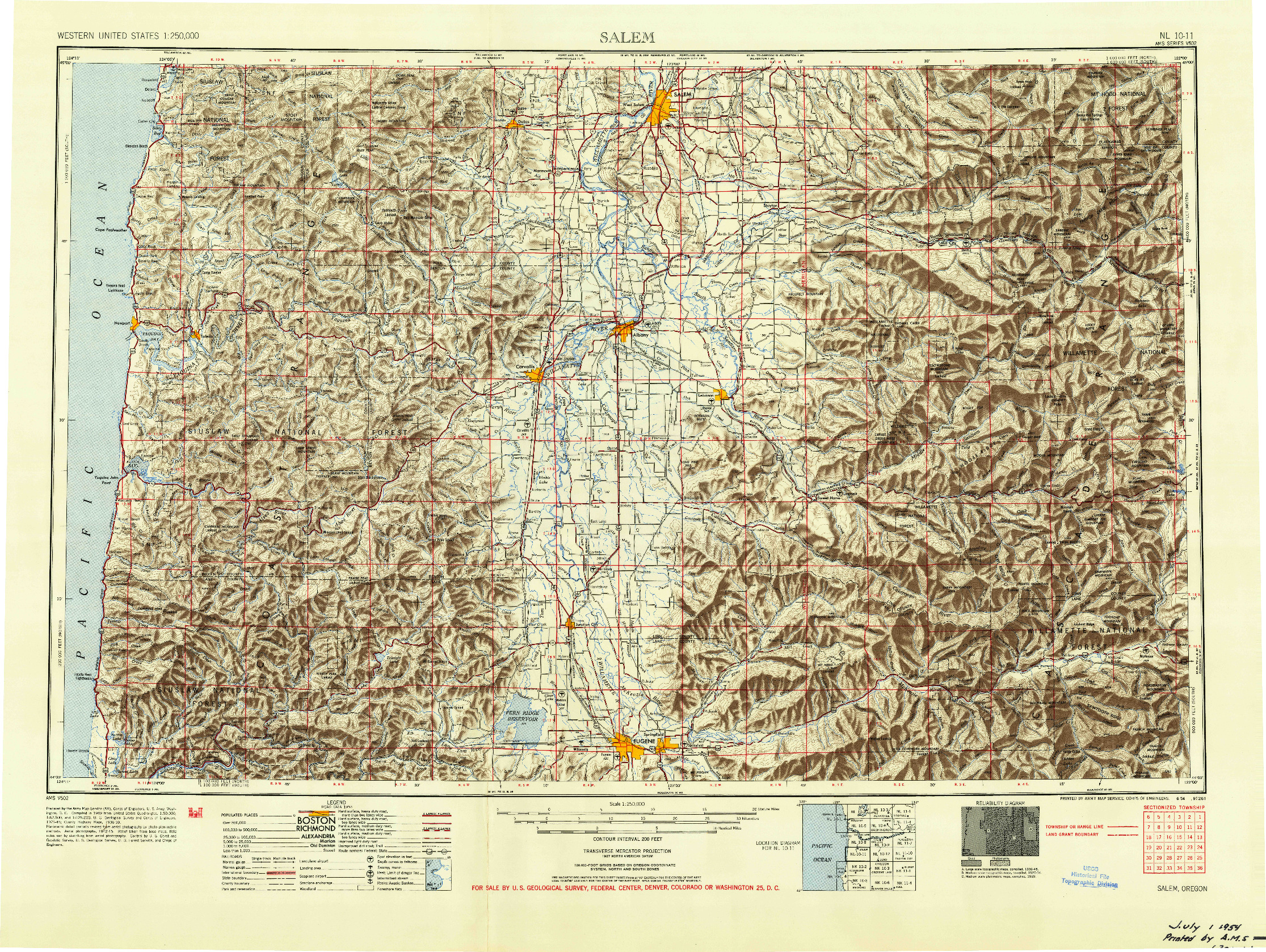 USGS 1:250000-SCALE QUADRANGLE FOR SALEM, OR 1954