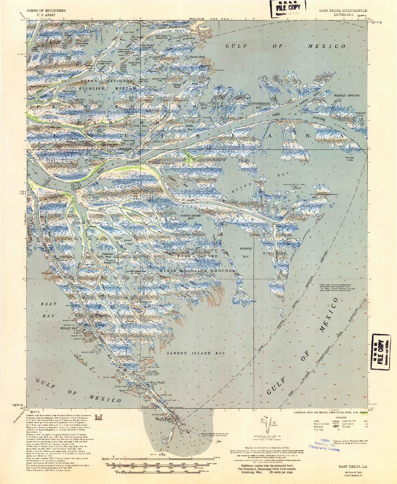 USGS 1:62500-SCALE QUADRANGLE FOR EAST DELTA, LA 1954