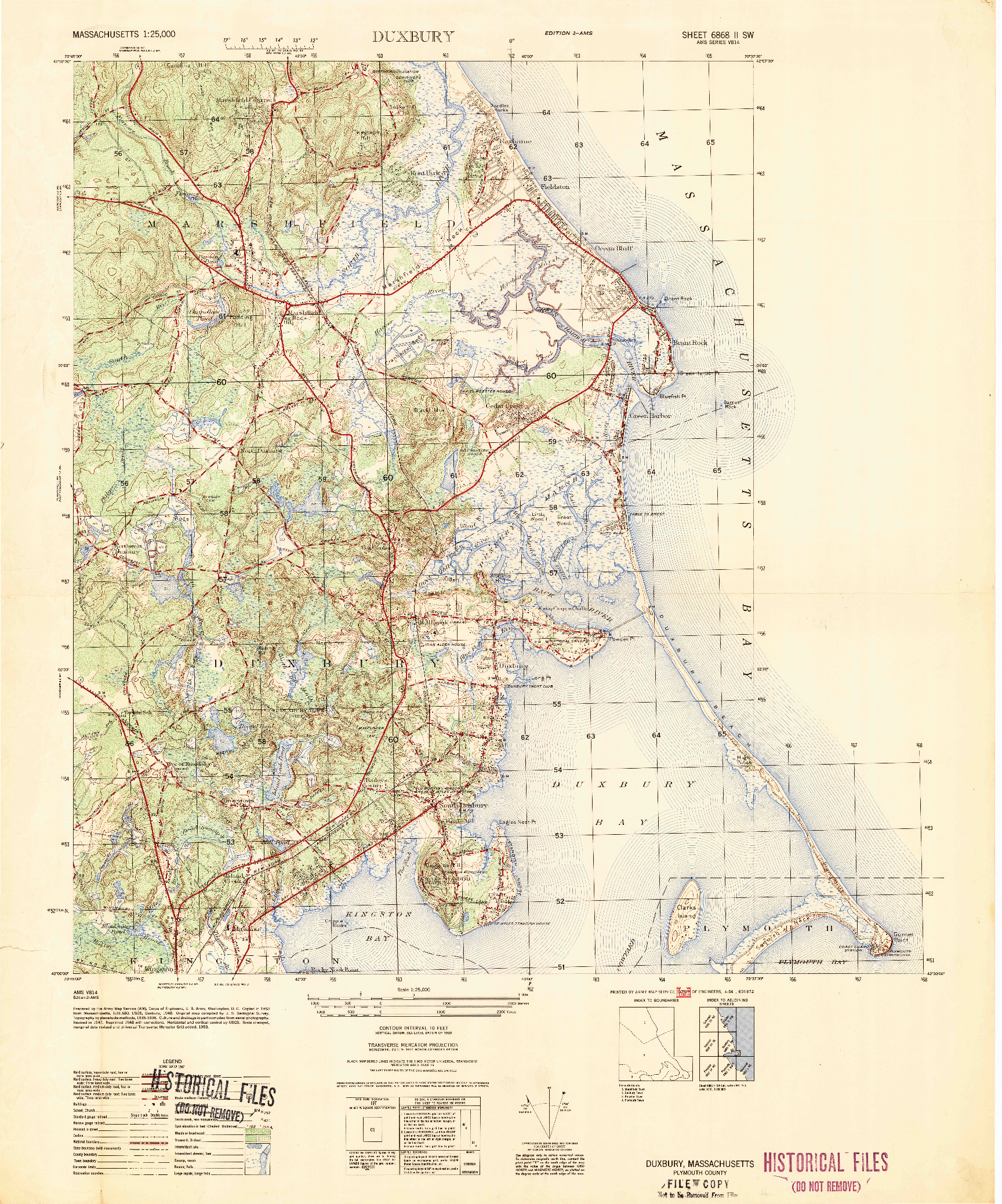 USGS 1:25000-SCALE QUADRANGLE FOR DUXBURY, MA 1953