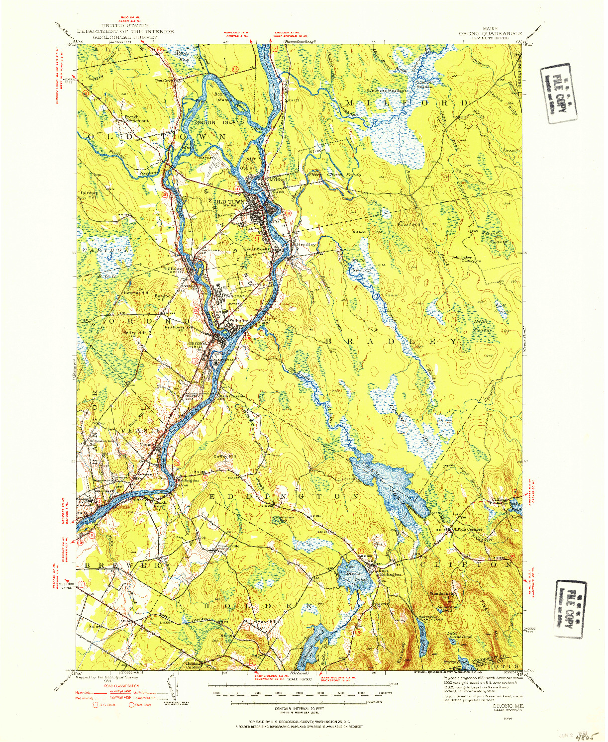 USGS 1:62500-SCALE QUADRANGLE FOR ORONO, ME 1944