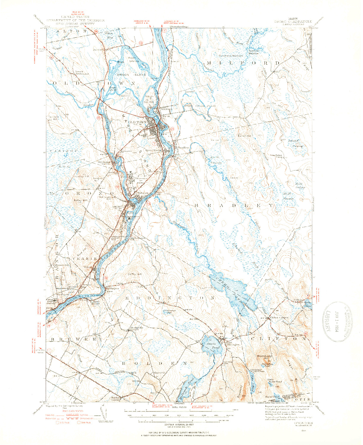 USGS 1:62500-SCALE QUADRANGLE FOR ORONO, ME 1944