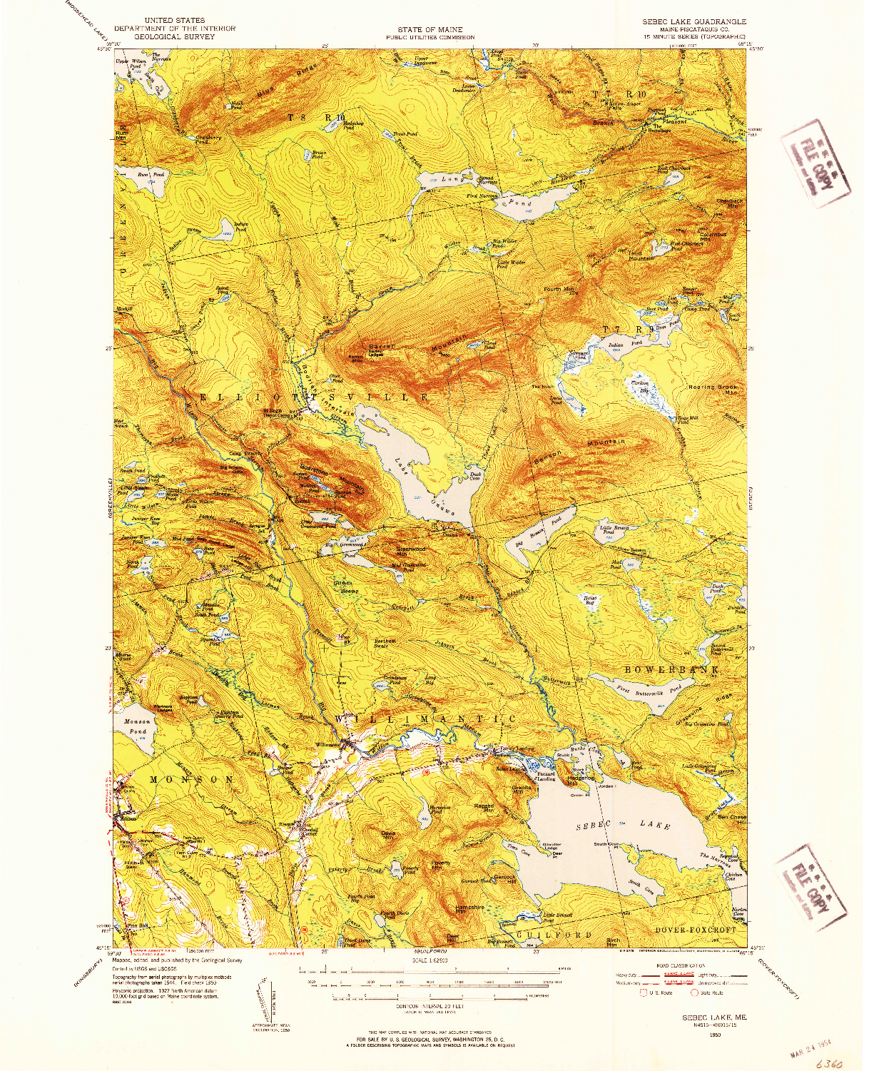 USGS 1:62500-SCALE QUADRANGLE FOR SEBEC LAKE, ME 1950