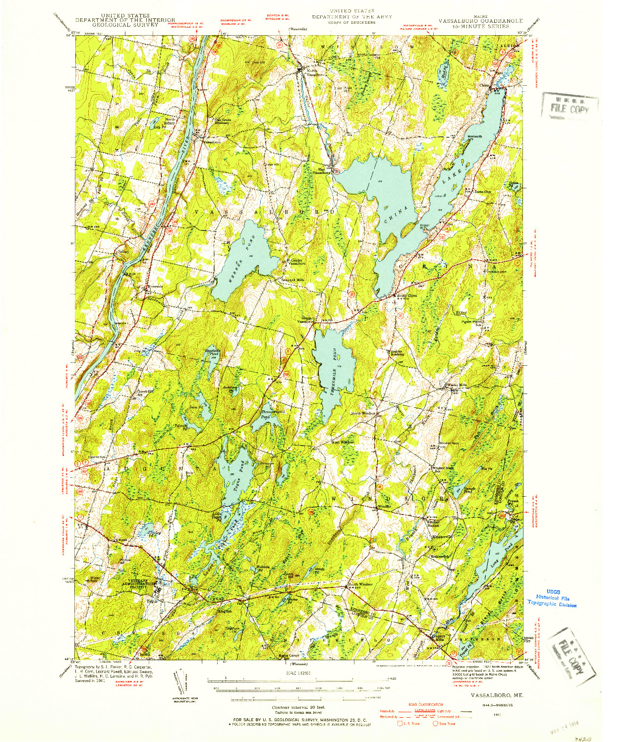 USGS 1:62500-SCALE QUADRANGLE FOR VASSALBORO, ME 1941