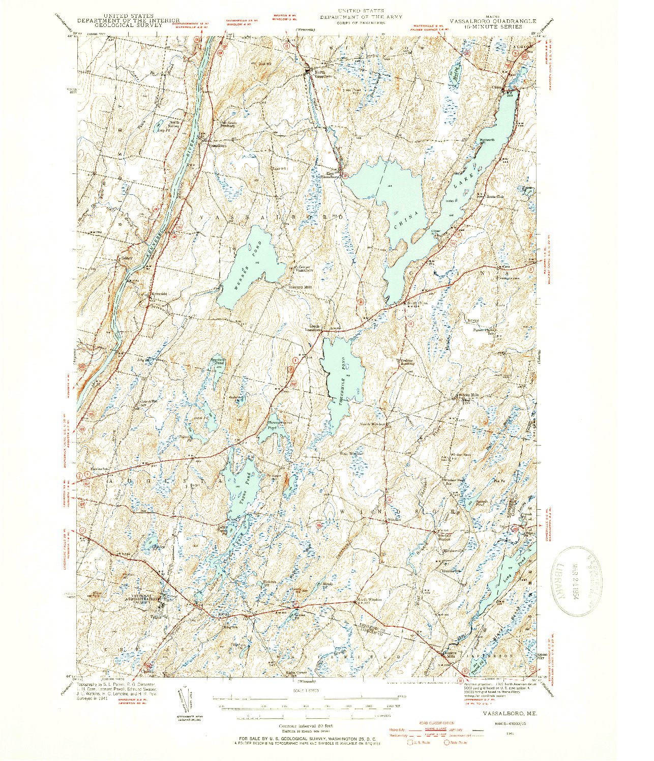 USGS 1:62500-SCALE QUADRANGLE FOR VASSALBORO, ME 1941