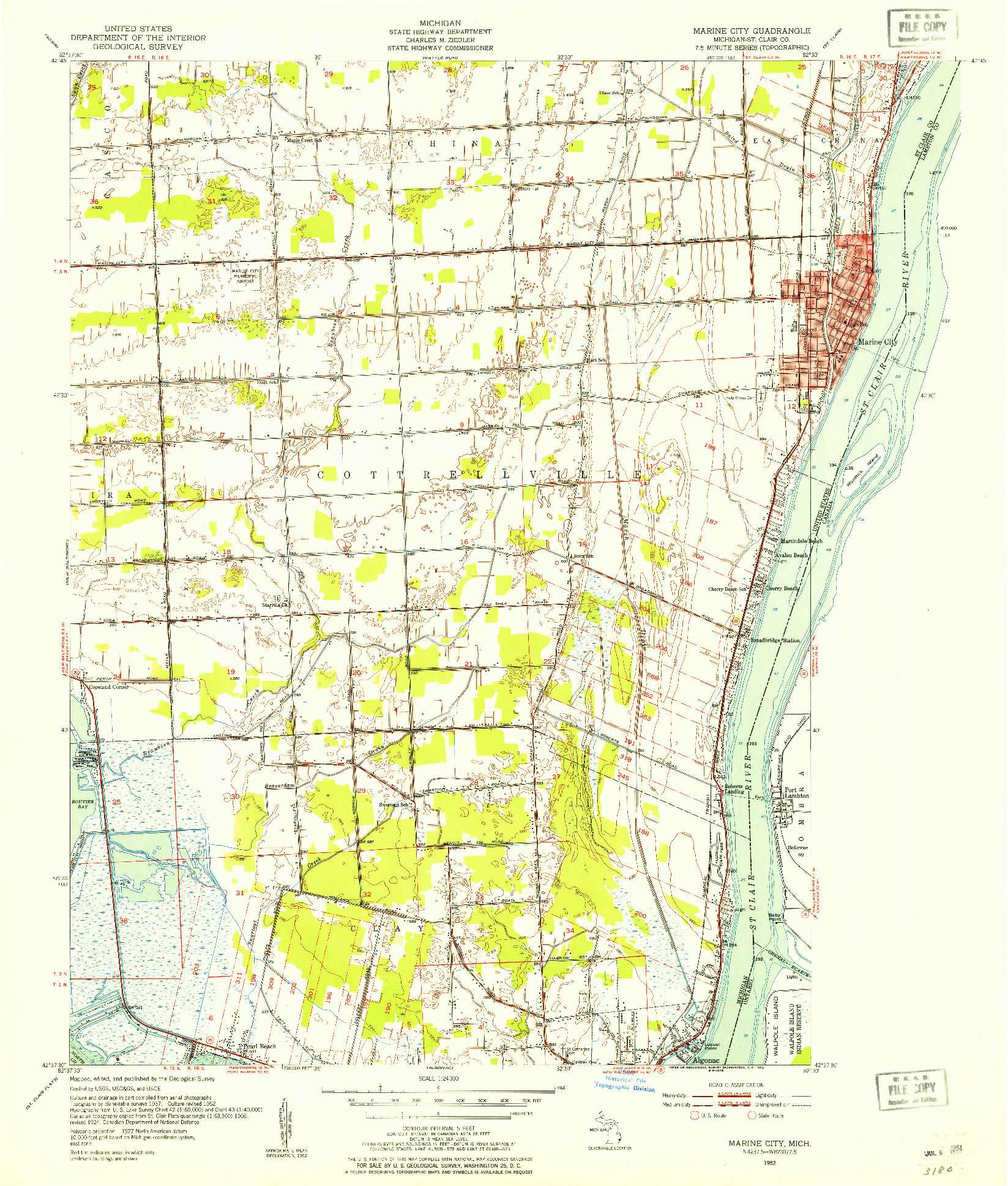 USGS 1:24000-SCALE QUADRANGLE FOR MARINE CITY, MI 1952