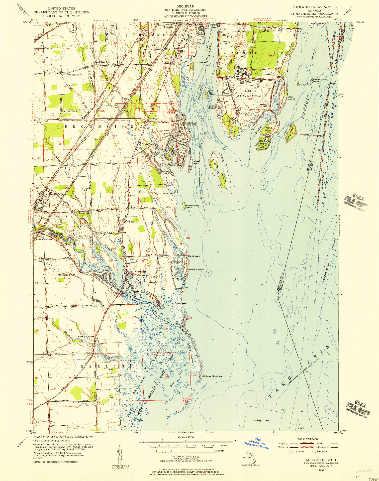USGS 1:24000-SCALE QUADRANGLE FOR ROCKWOOD, MI 1952