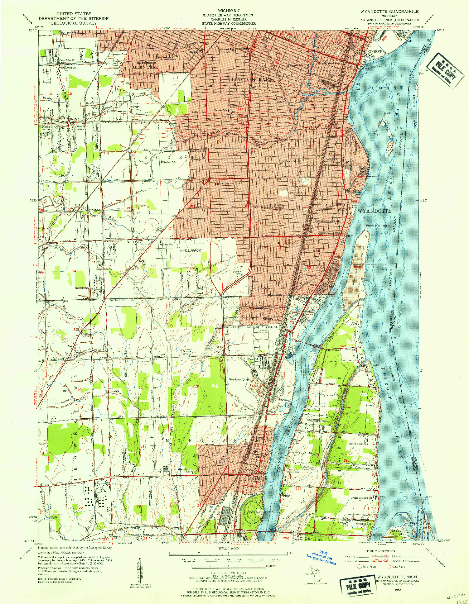 USGS 1:24000-SCALE QUADRANGLE FOR WYANDOTTE, MI 1952