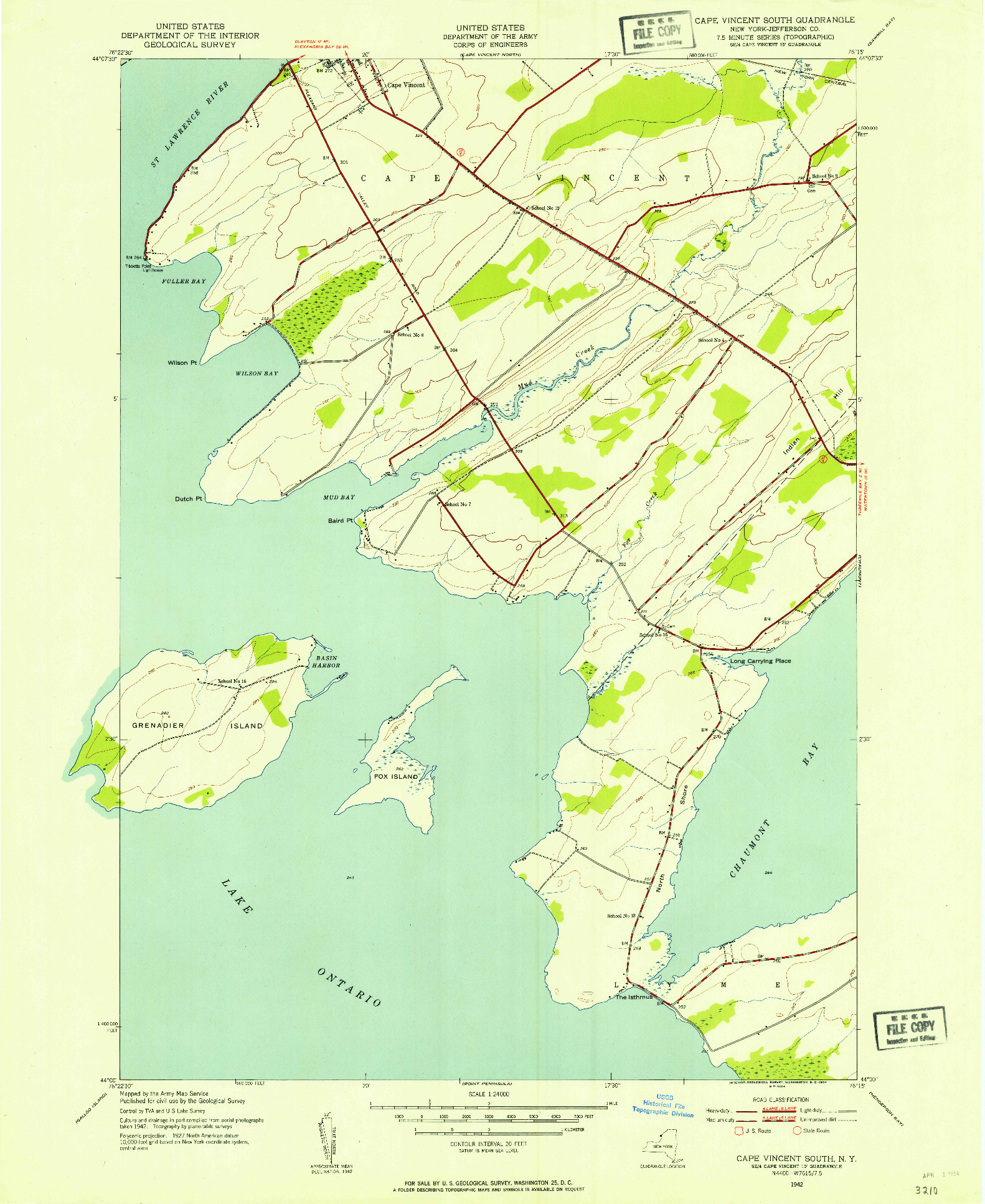 USGS 1:24000-SCALE QUADRANGLE FOR CAPE VINCENT SOUTH, NY 1942