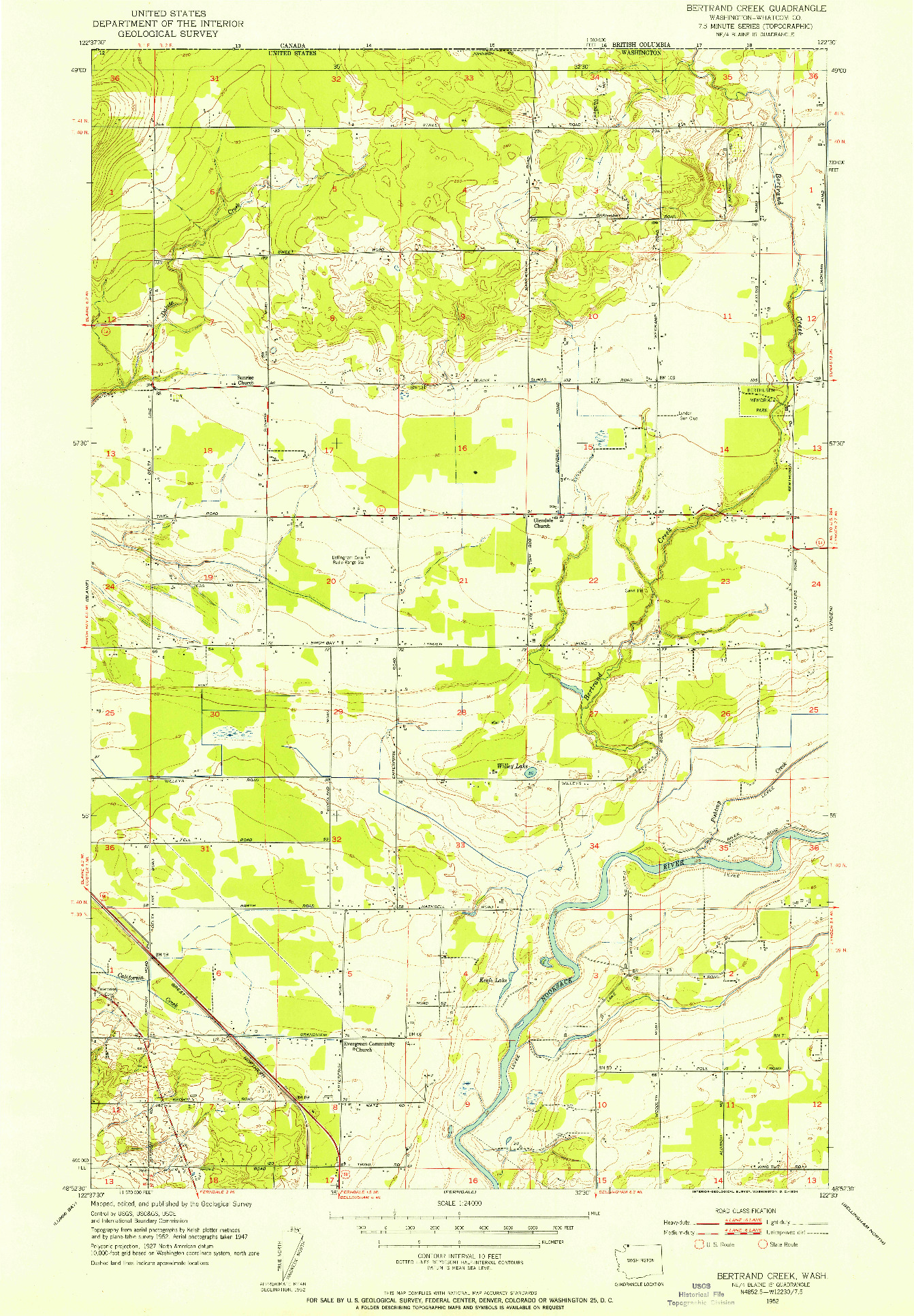 USGS 1:24000-SCALE QUADRANGLE FOR BERTRAND CREEK, WA 1952