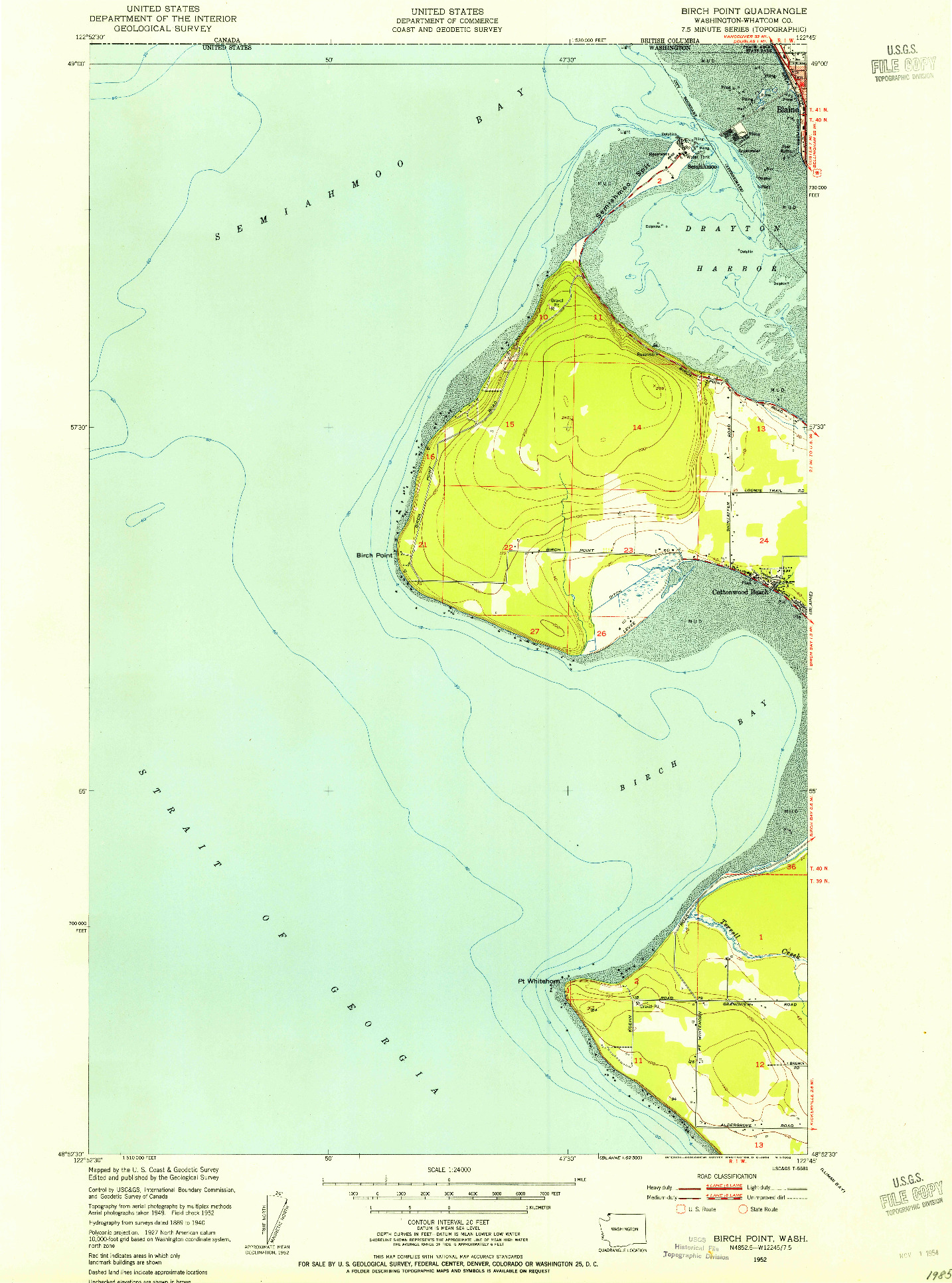 USGS 1:24000-SCALE QUADRANGLE FOR BIRCH POINT, WA 1952