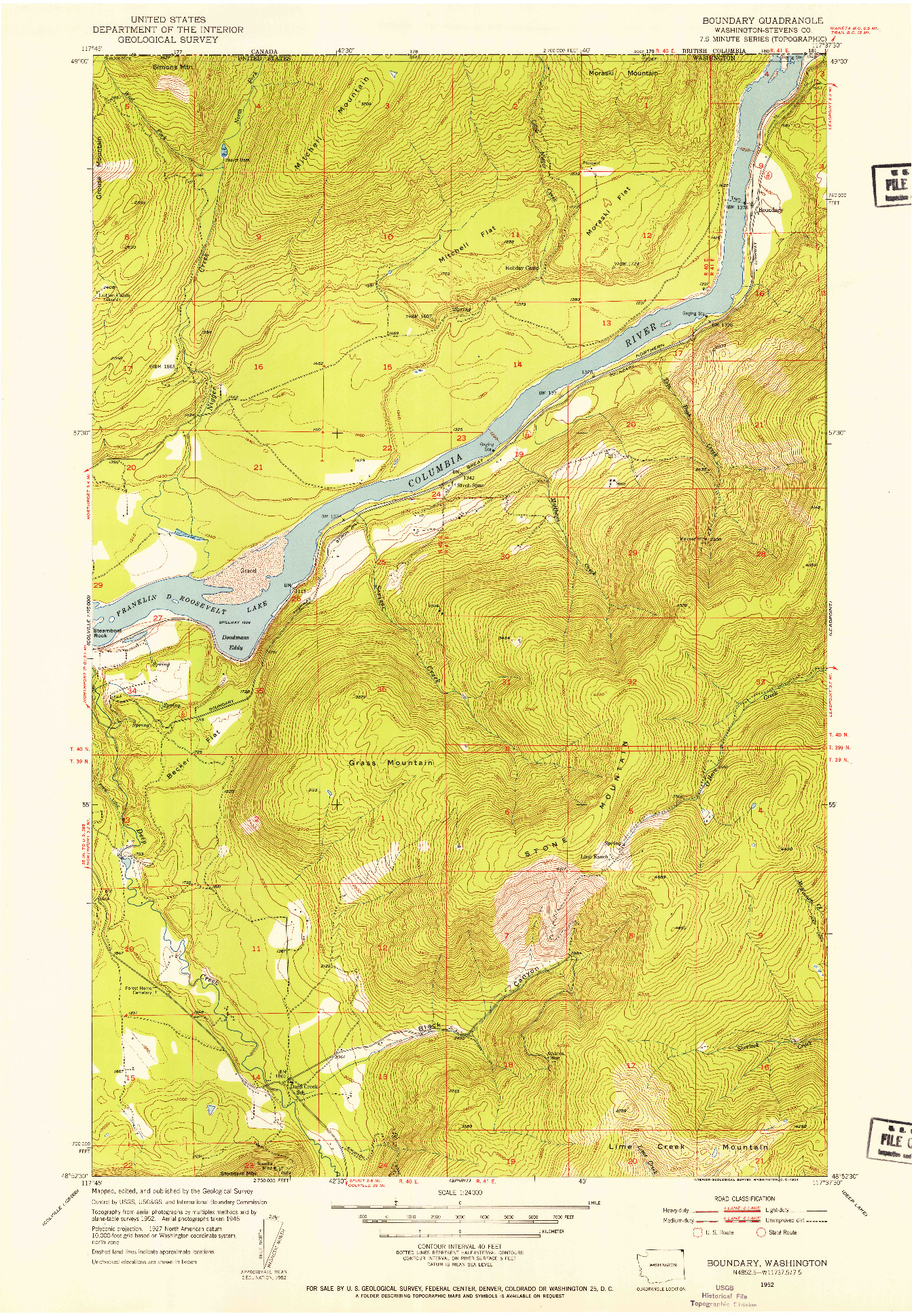 USGS 1:24000-SCALE QUADRANGLE FOR BOUNDARY, WA 1952