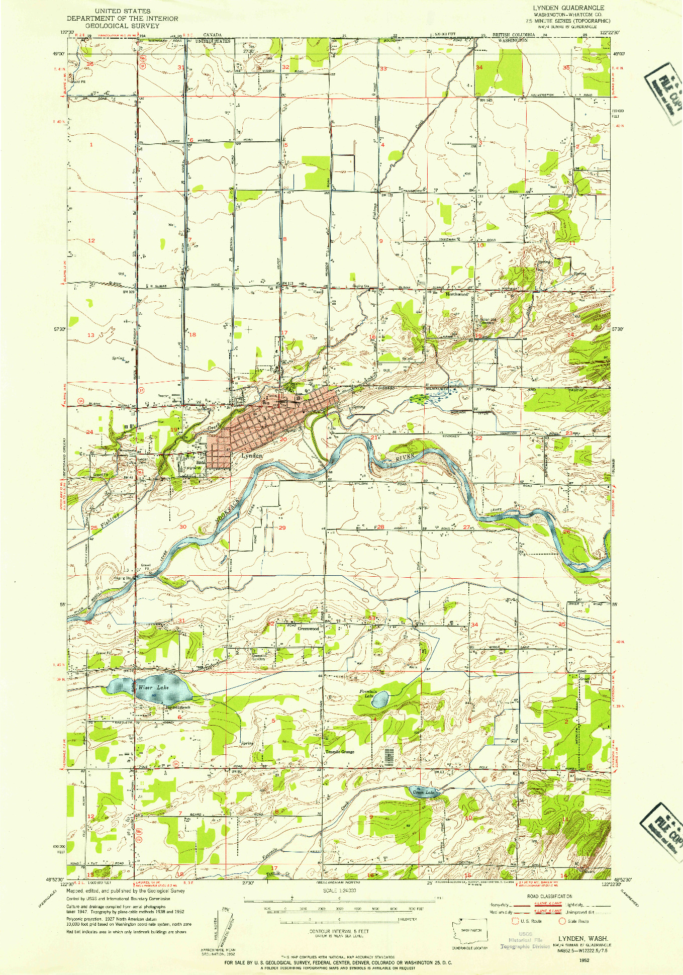 USGS 1:24000-SCALE QUADRANGLE FOR LYNDEN, WA 1952