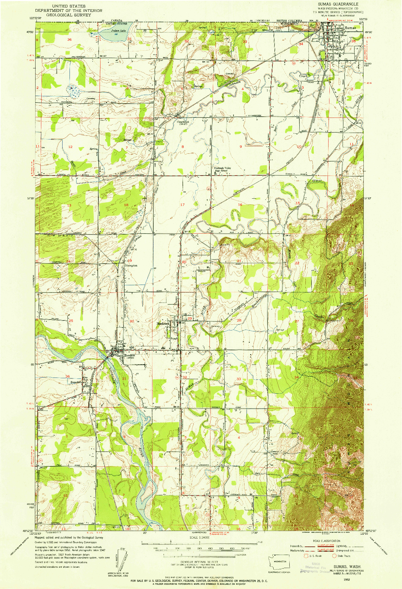 USGS 1:24000-SCALE QUADRANGLE FOR SUMAS, WA 1952