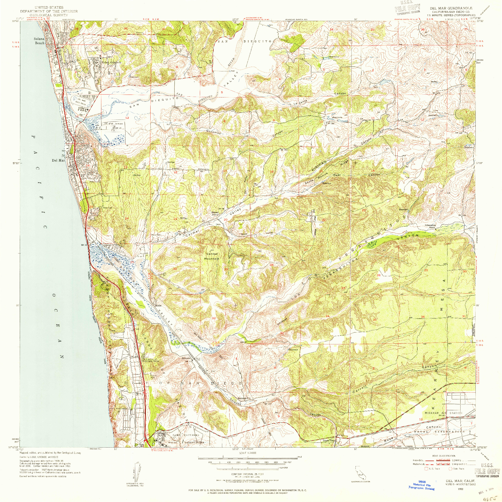 USGS 1:24000-SCALE QUADRANGLE FOR DEL MAR, CA 1953