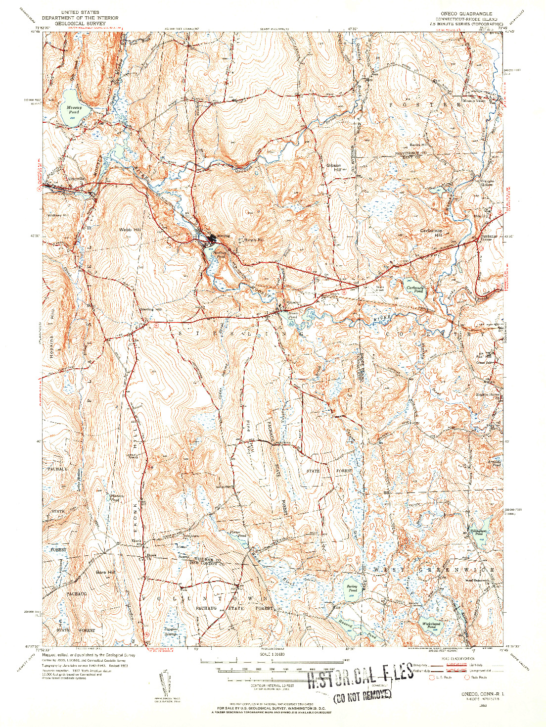 USGS 1:31680-SCALE QUADRANGLE FOR ONECO, CT 1953