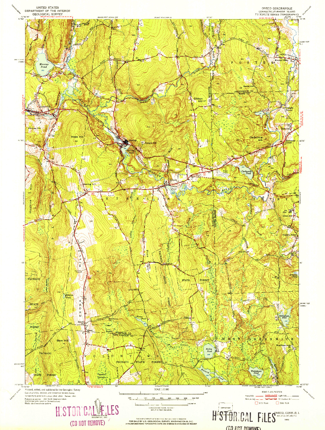 USGS 1:31680-SCALE QUADRANGLE FOR ONECO, CT 1953