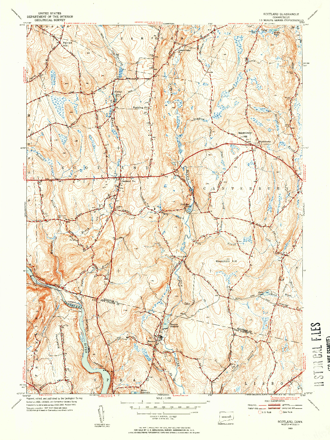 USGS 1:31680-SCALE QUADRANGLE FOR SCOTLAND, CT 1953