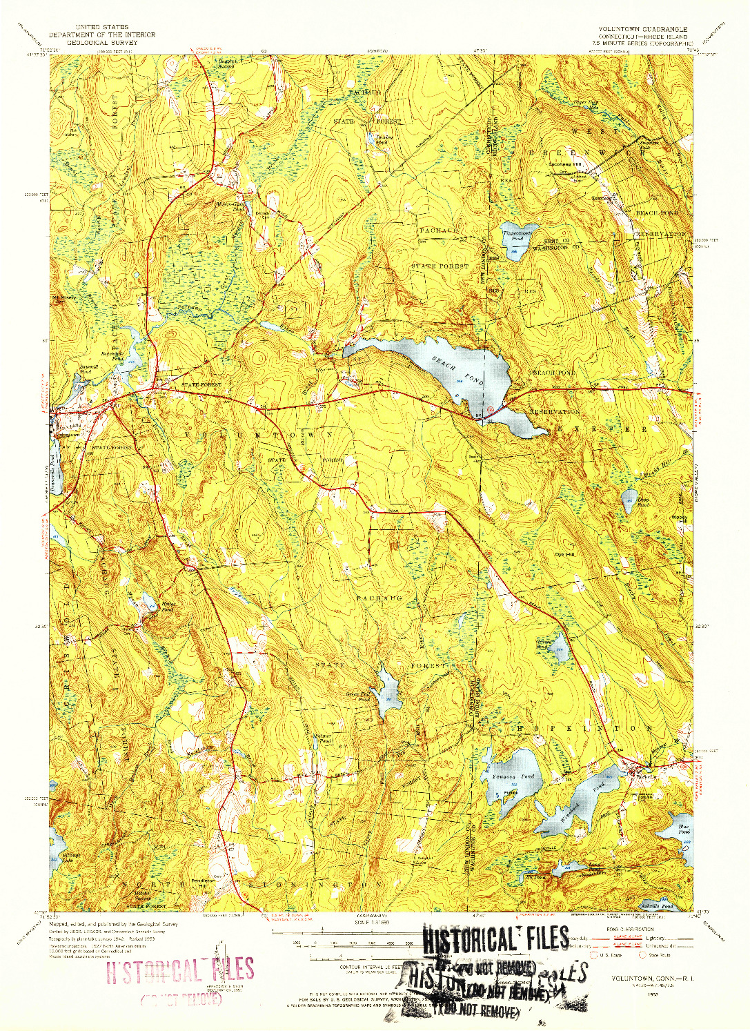 USGS 1:31680-SCALE QUADRANGLE FOR VOLUNTOWN, CT 1953