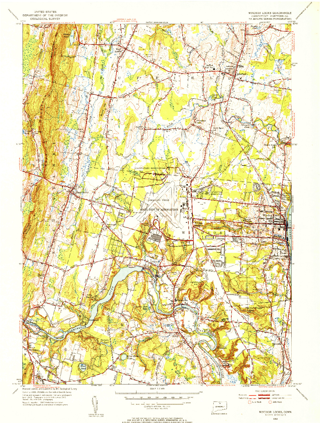 USGS 1:31680-SCALE QUADRANGLE FOR WINDSOR LOCKS, CT 1953