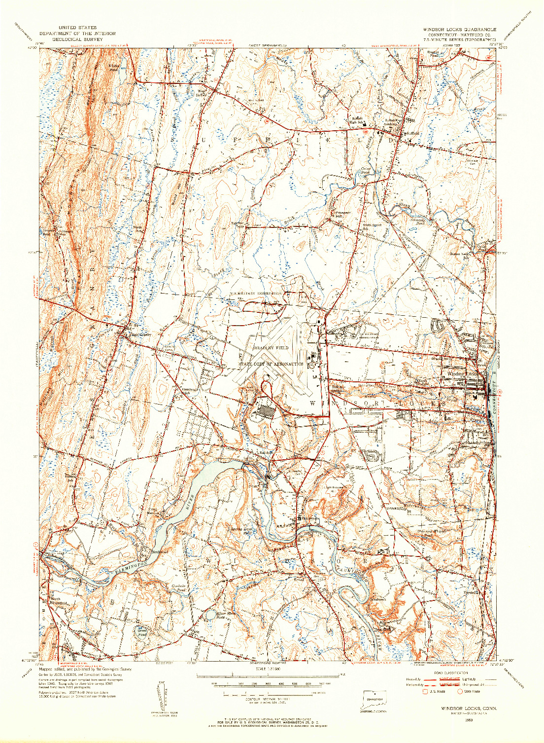 USGS 1:31680-SCALE QUADRANGLE FOR WINDSOR LOCKS, CT 1953