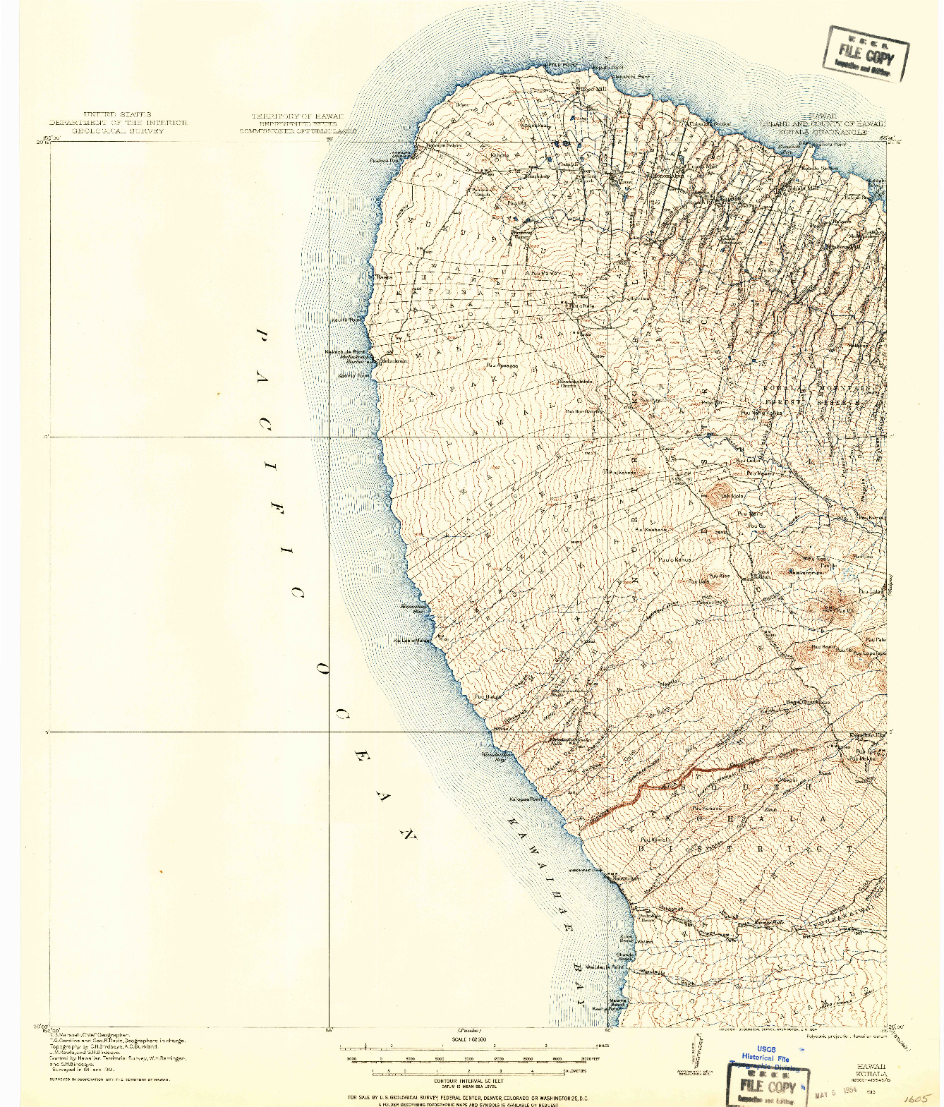 USGS 1:62500-SCALE QUADRANGLE FOR KOHALA, HI 1913