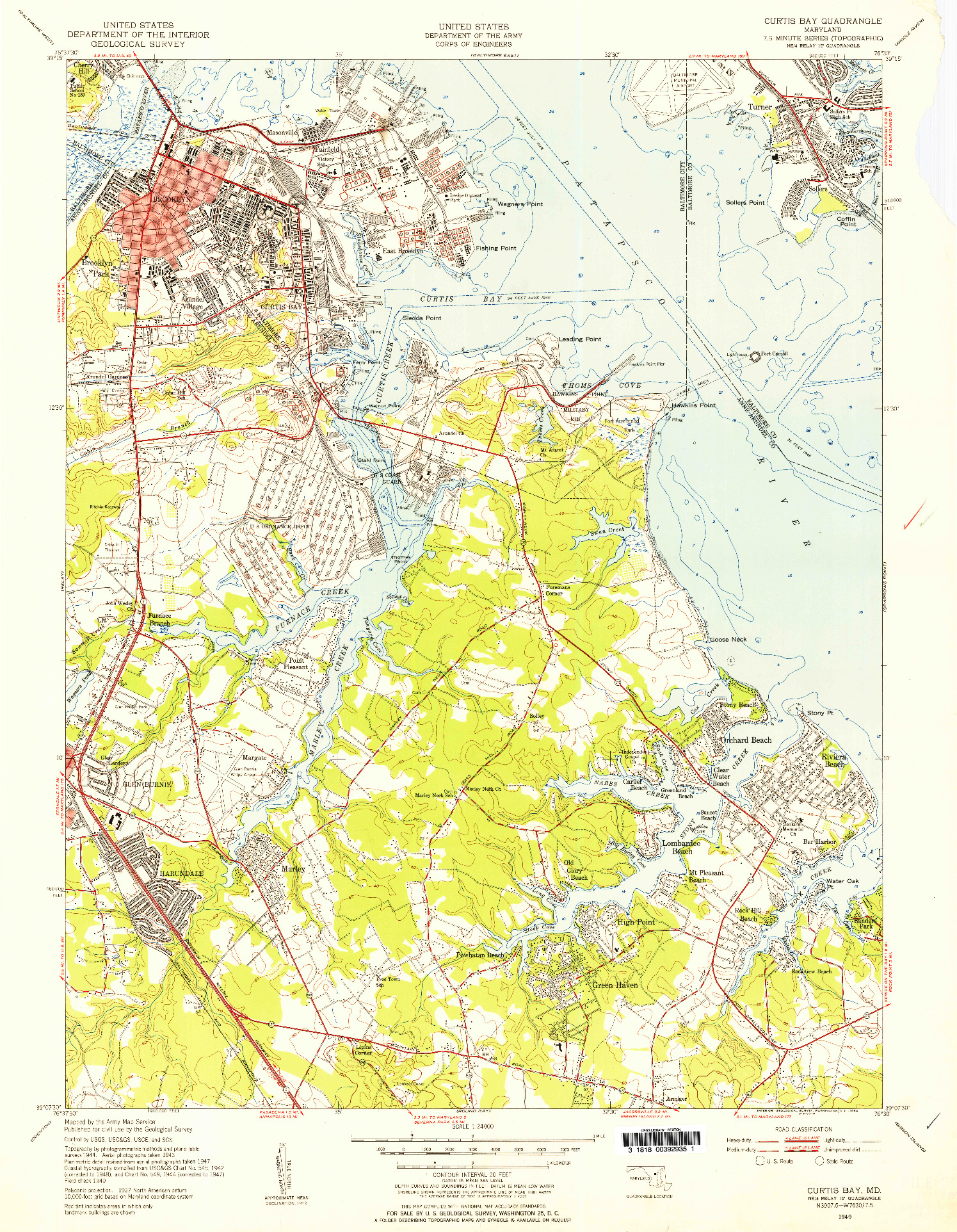 USGS 1:24000-SCALE QUADRANGLE FOR CURTIS BAY, MD 1949