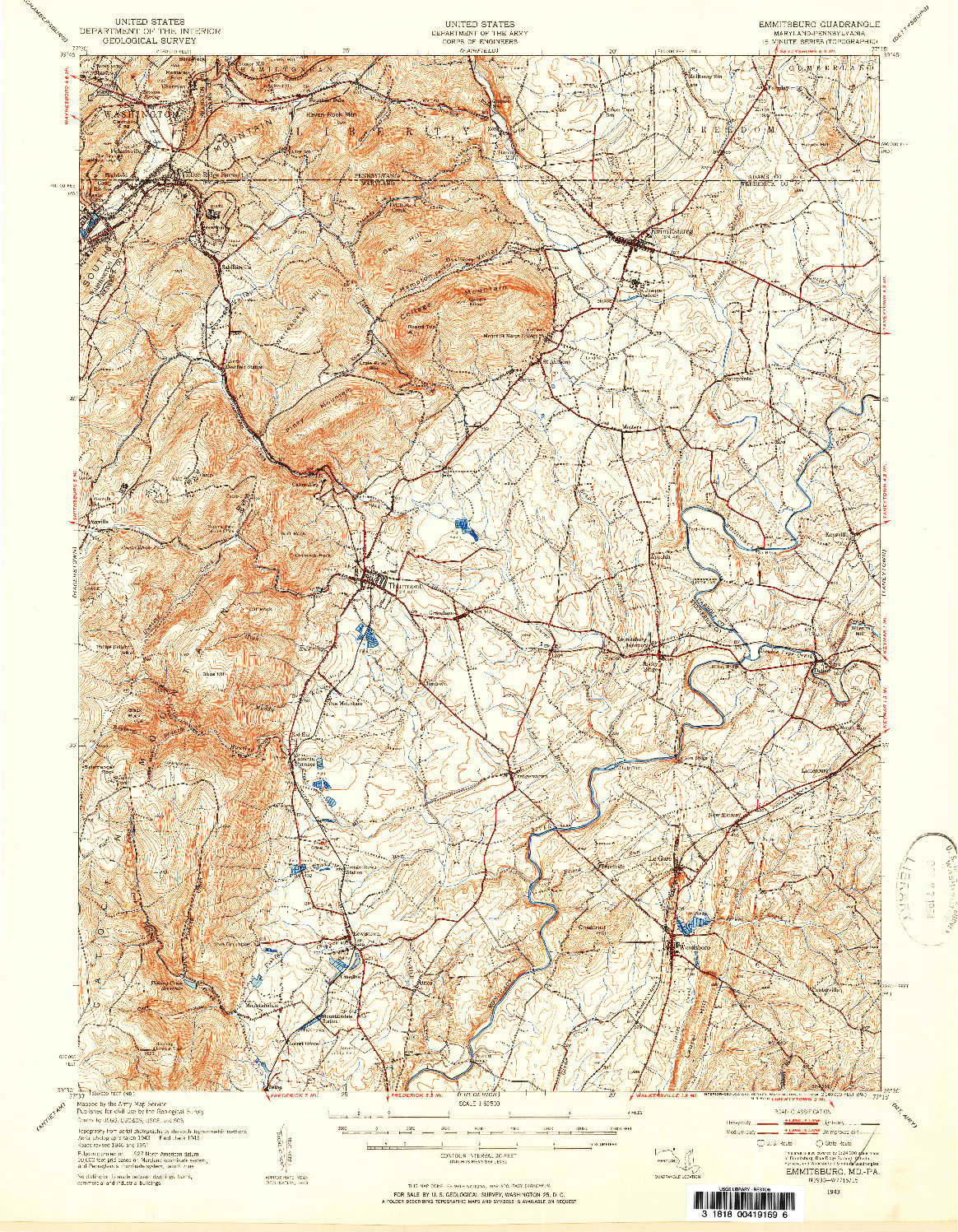 USGS 1:62500-SCALE QUADRANGLE FOR EMMITSBURG, MD 1943