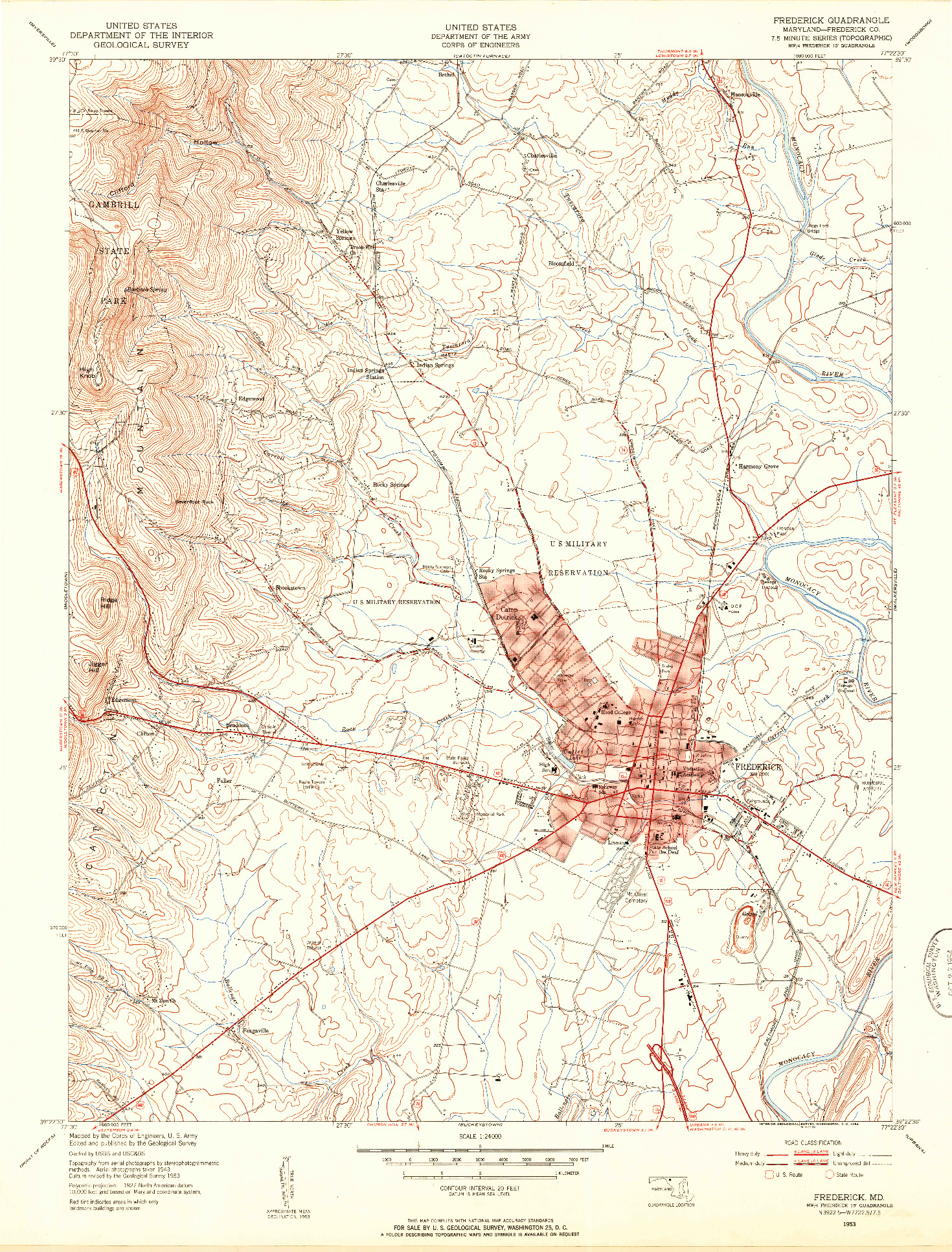 USGS 1:24000-SCALE QUADRANGLE FOR FREDERICK, MD 1953