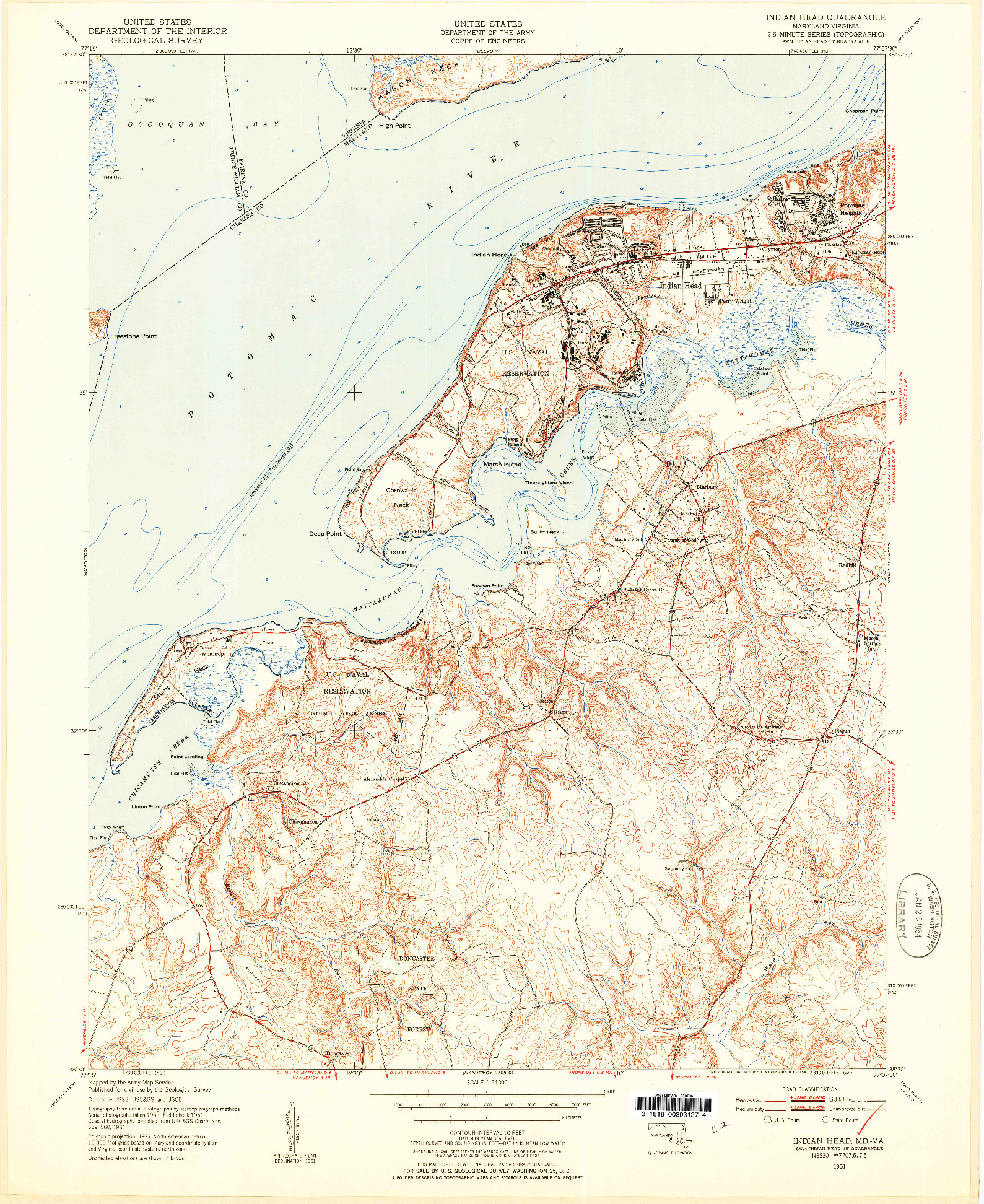 USGS 1:24000-SCALE QUADRANGLE FOR INDIAN HEAD, MD 1951