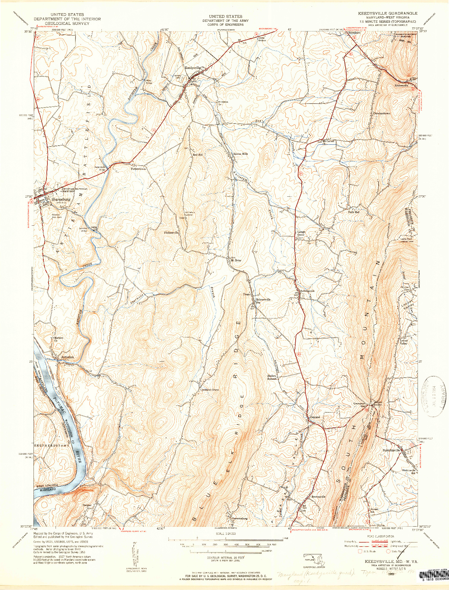 USGS 1:24000-SCALE QUADRANGLE FOR KEEDYSVILLE, MD 1953