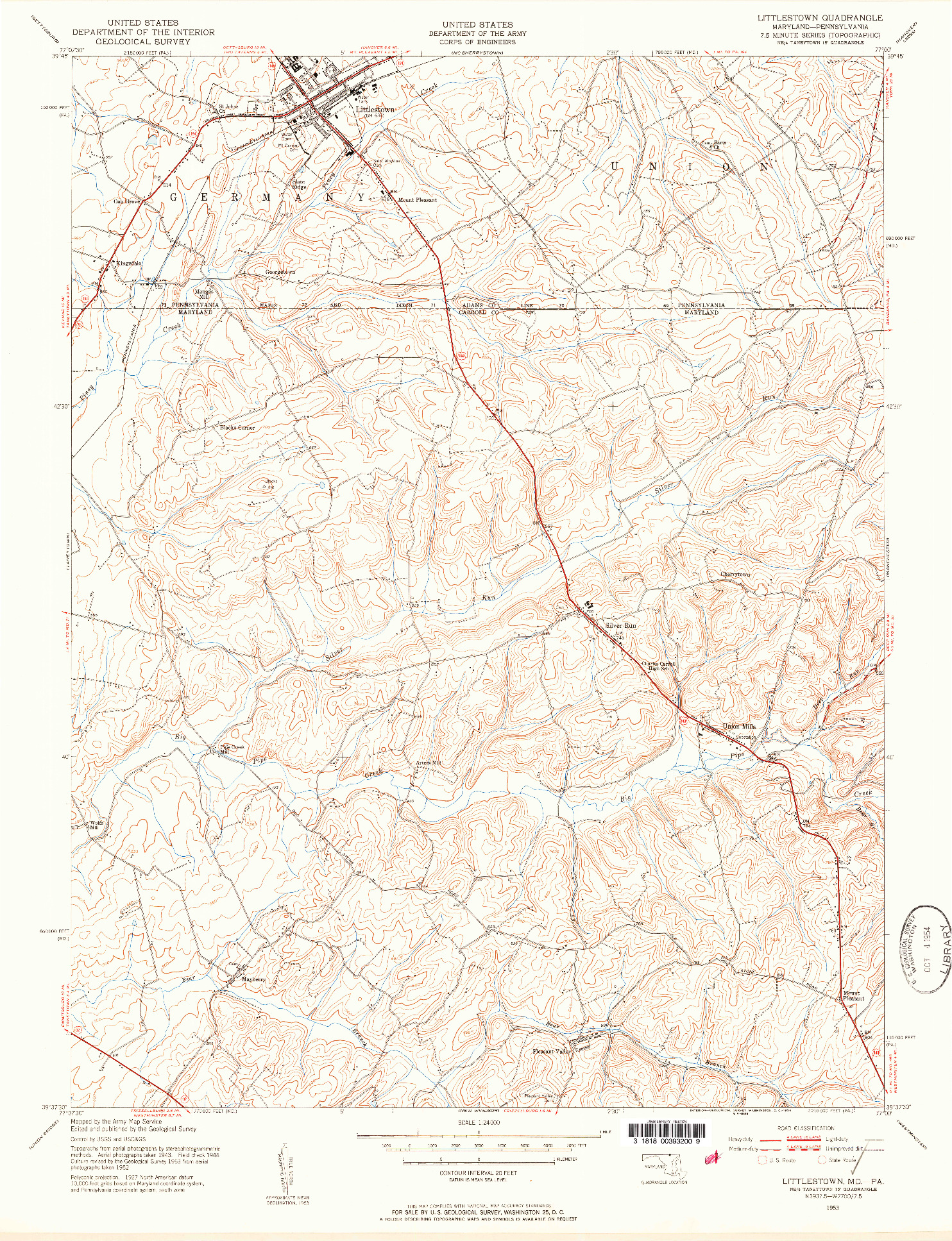 USGS 1:24000-SCALE QUADRANGLE FOR LITTLESTOWN, MD 1953