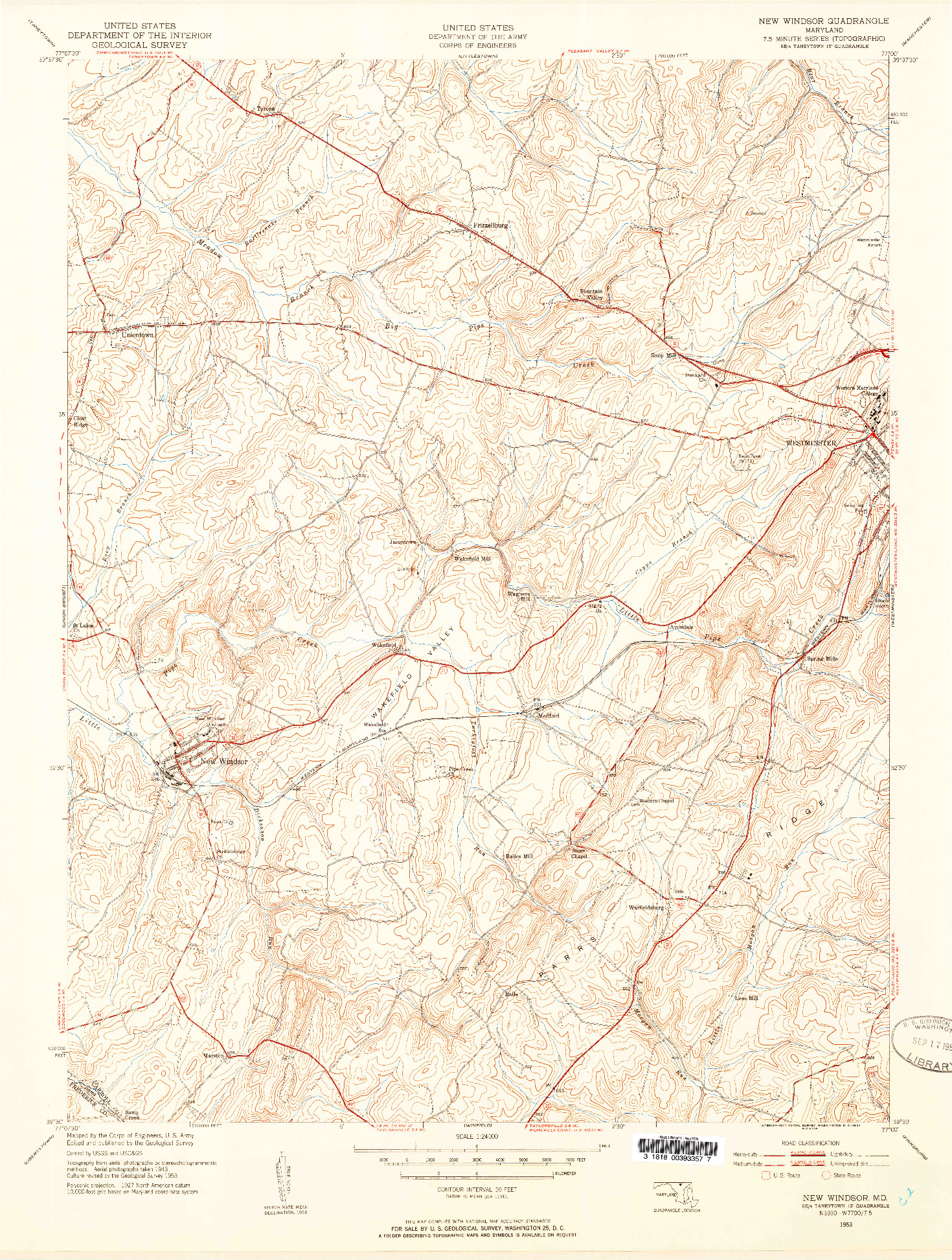 USGS 1:24000-SCALE QUADRANGLE FOR NEW WINDSOR, MD 1953