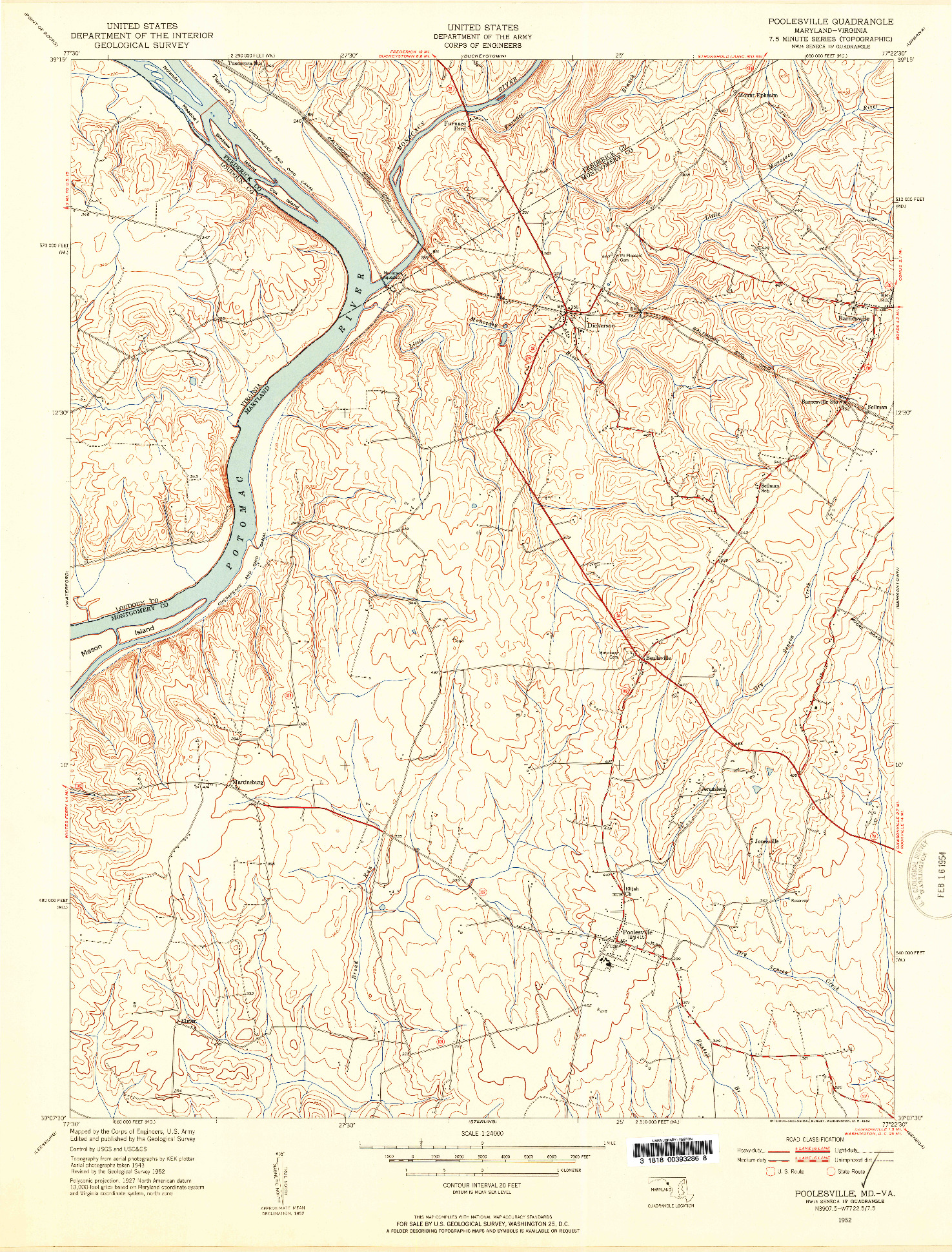 USGS 1:24000-SCALE QUADRANGLE FOR POOLESVILLE, MD 1952