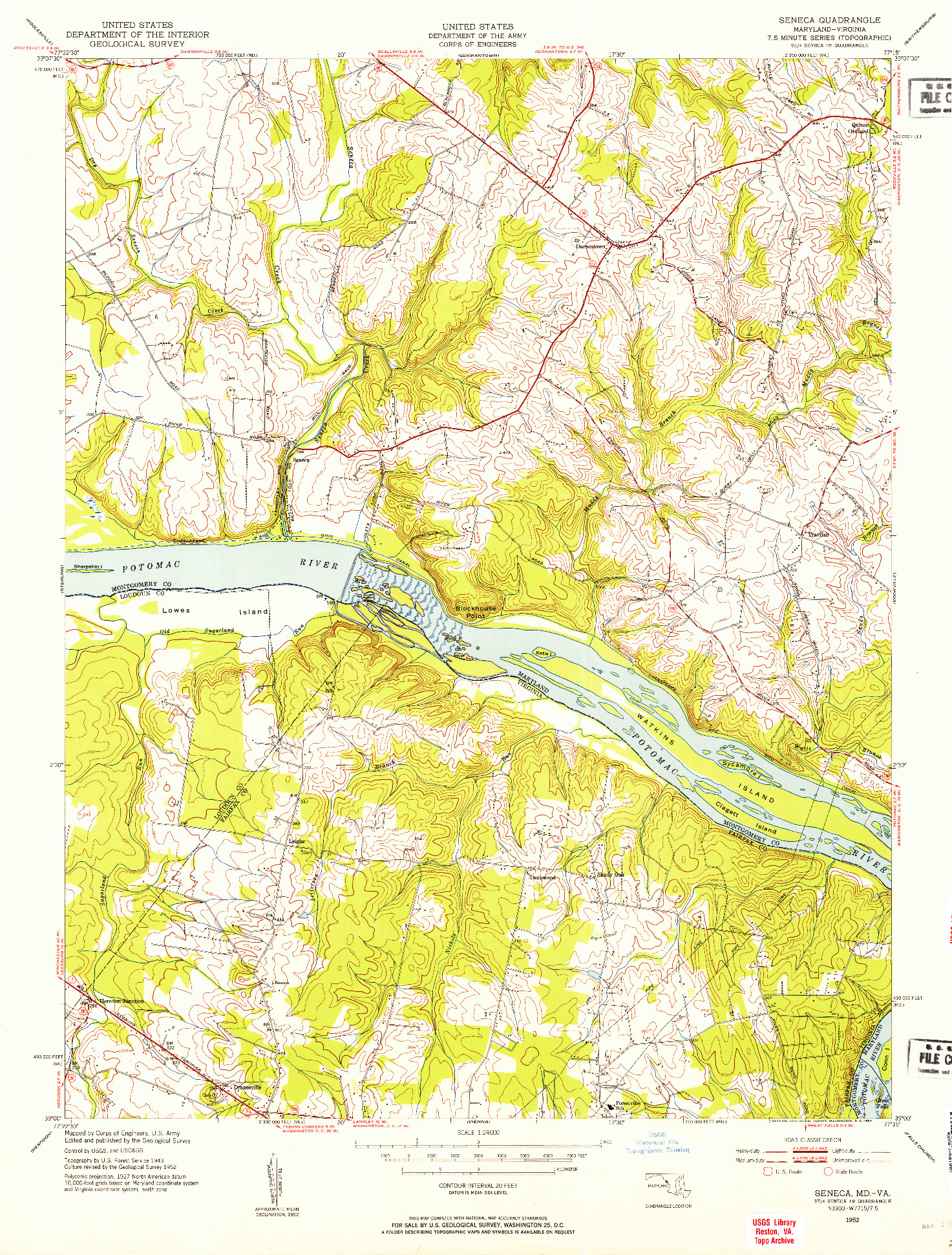 USGS 1:24000-SCALE QUADRANGLE FOR SENECA, MD 1952