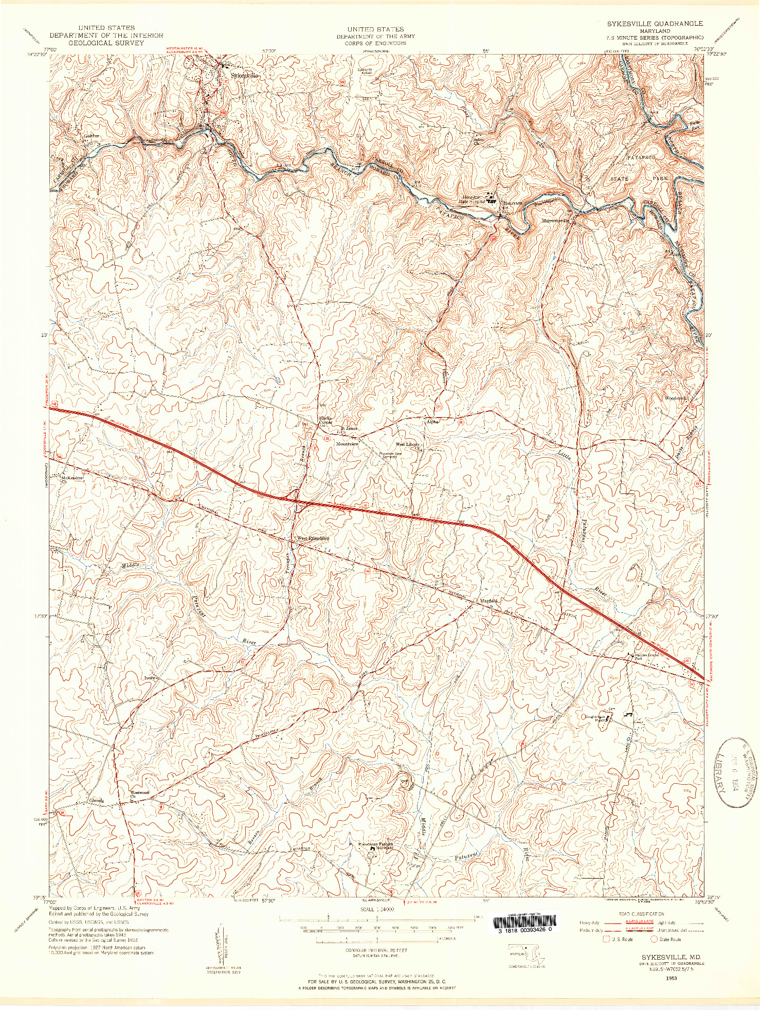 USGS 1:24000-SCALE QUADRANGLE FOR SYKESVILLE, MD 1953