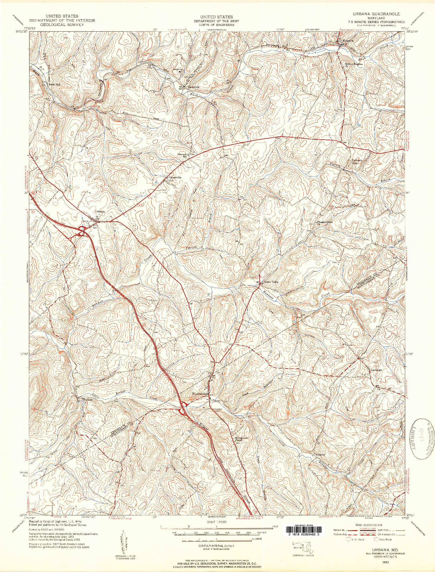 USGS 1:24000-SCALE QUADRANGLE FOR URBANA, MD 1953