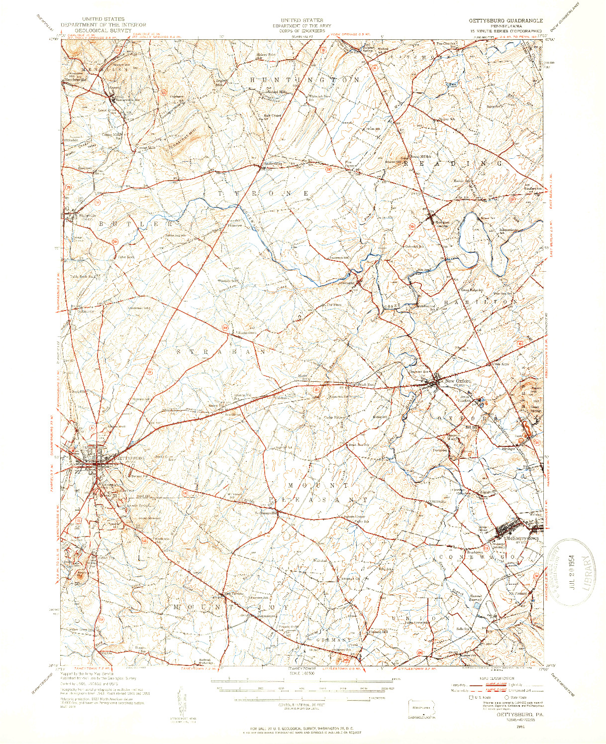 USGS 1:62500-SCALE QUADRANGLE FOR GETTYSBURG, PA 1951